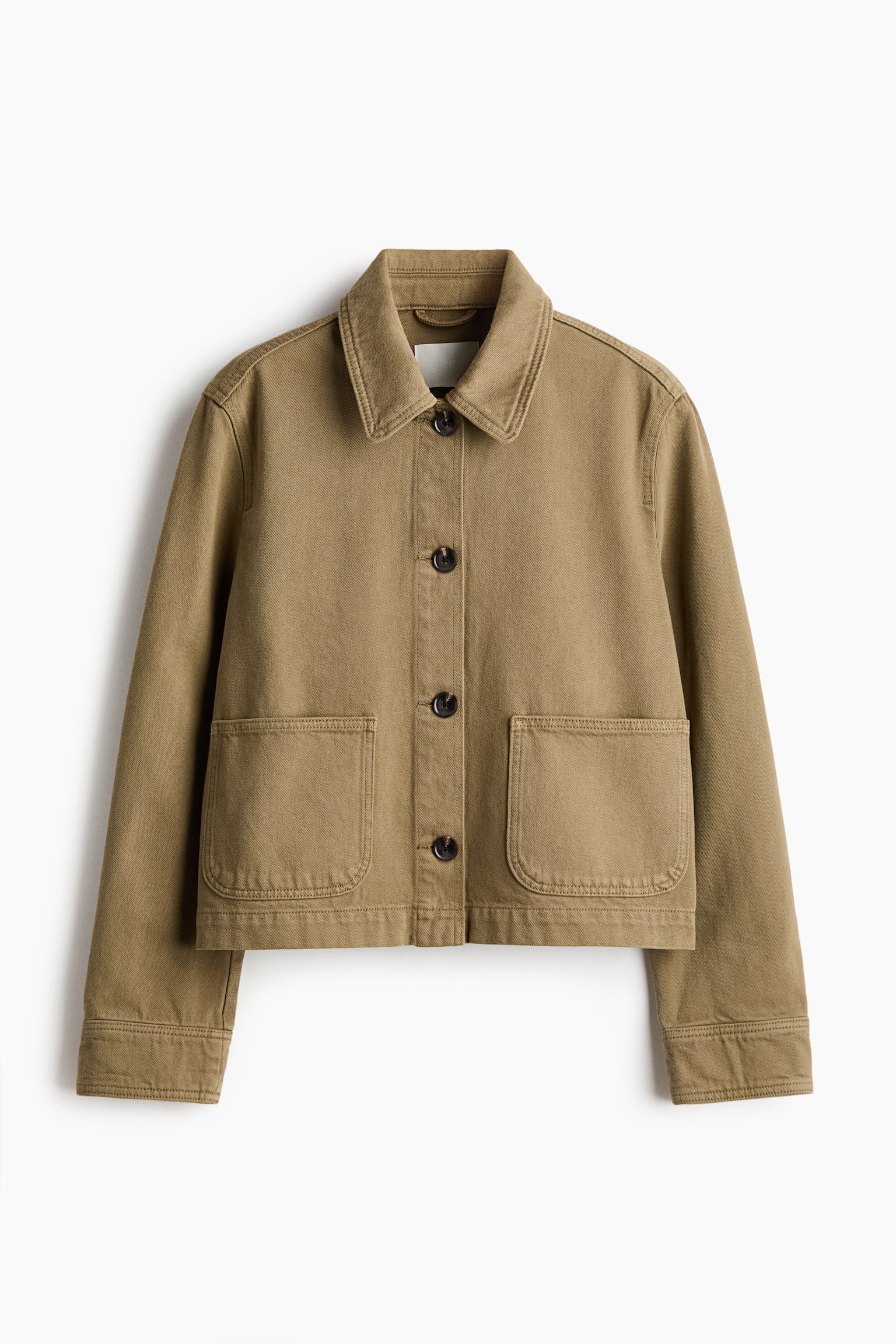 Giacca-camicia in twill di cotone - Verde kaki/Marrone scuro
