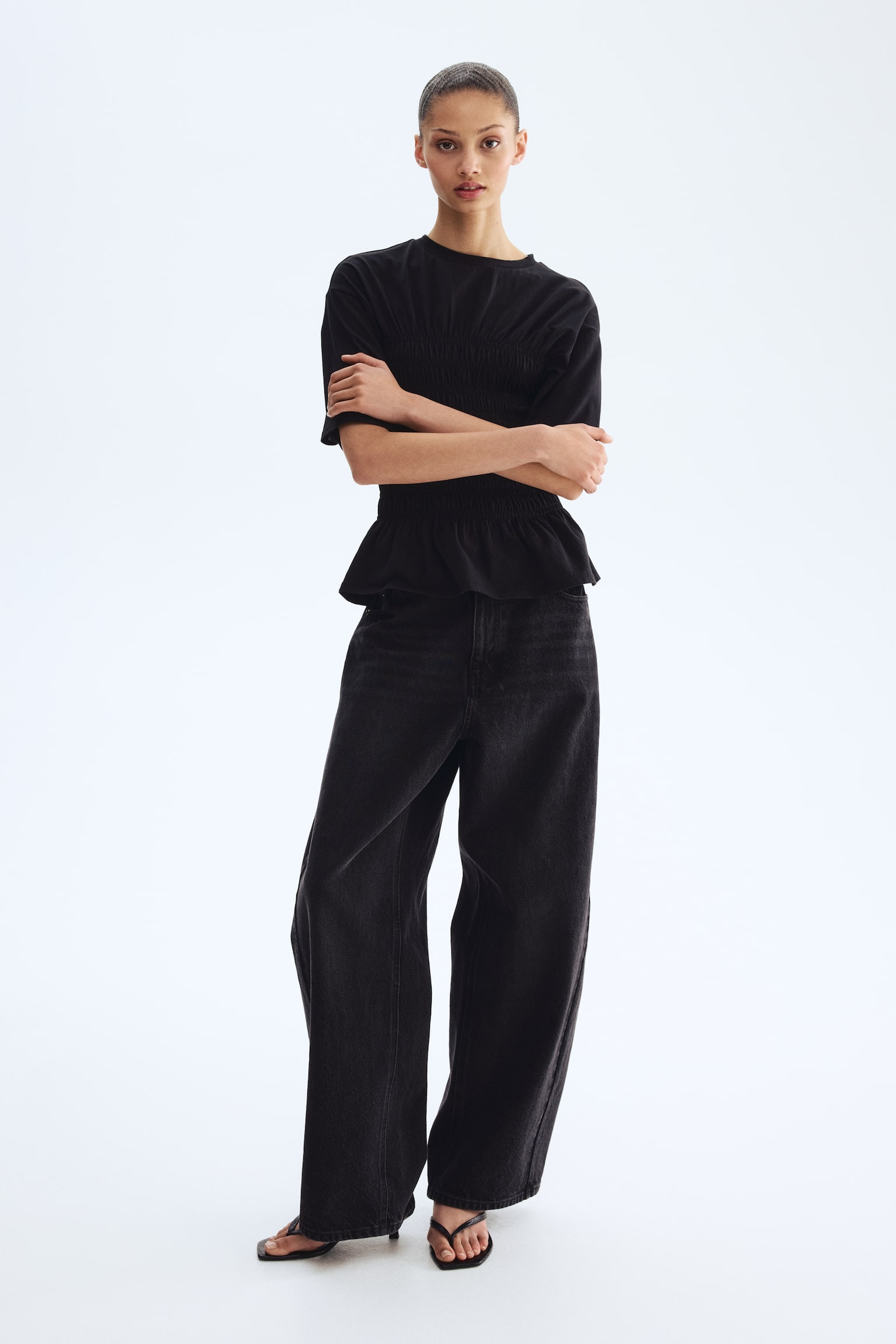 T-shirt smocké - Noir/Jaune pâle/Blanc - 5