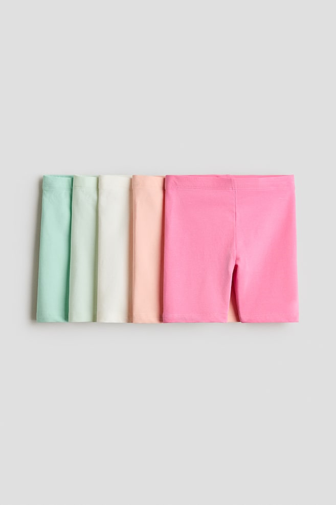 5-Pack Cotton Bike Shorts - Apricot/mint green/pink/Pink/white/beige/Light pink/hearts/Light dusty blue/coral pink/Light pink/hearts/Light pink/plum purple/Light purple/light dusty blue/Light beige/leopard print/Black/Pink/yellow/purple - 1