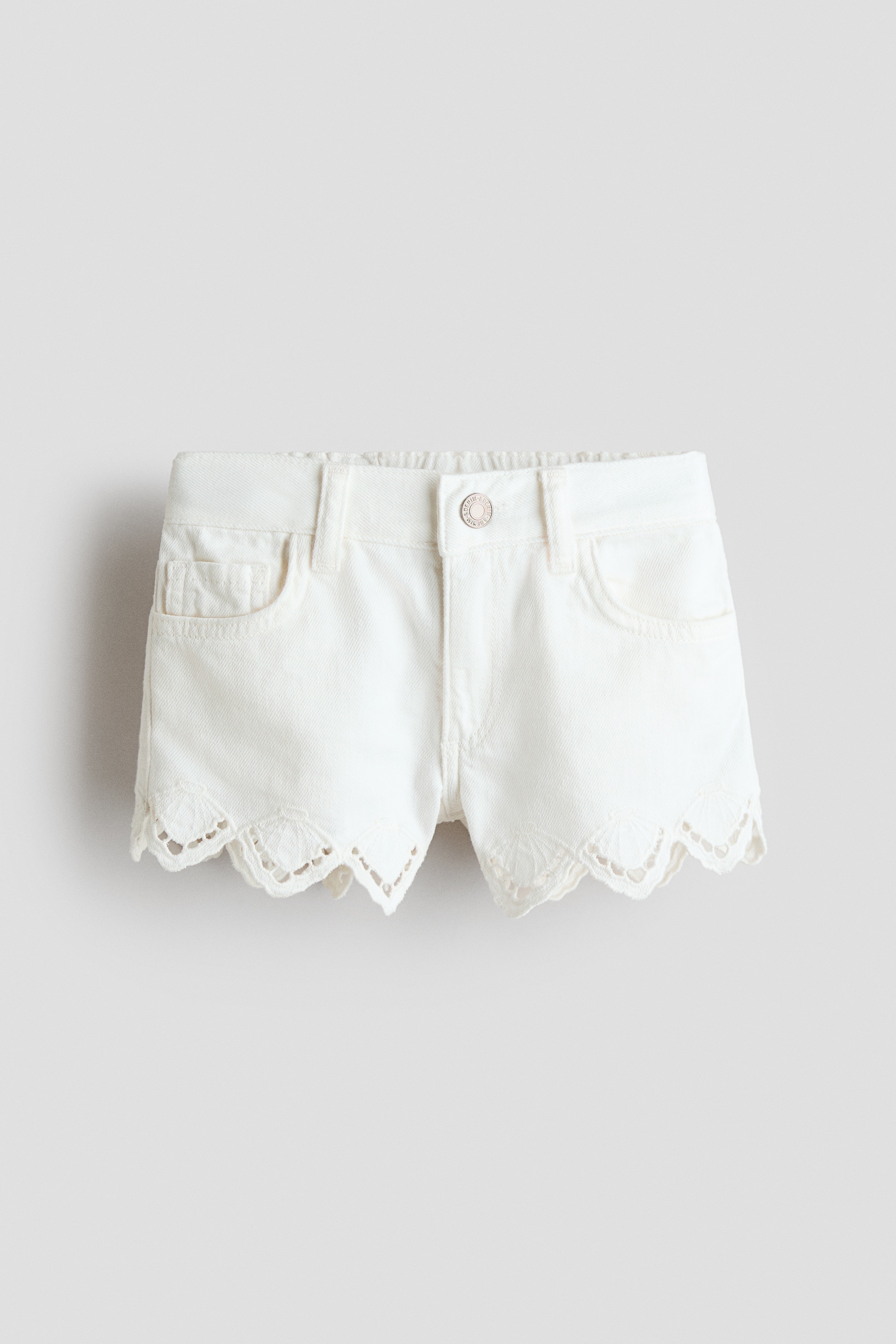 Short en denim avec broderie anglaise - Blanc
