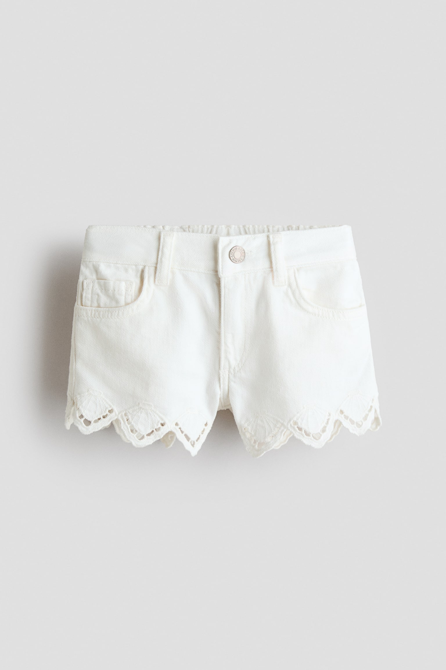 Broderie-anglaise denim shorts - לבן - 1
