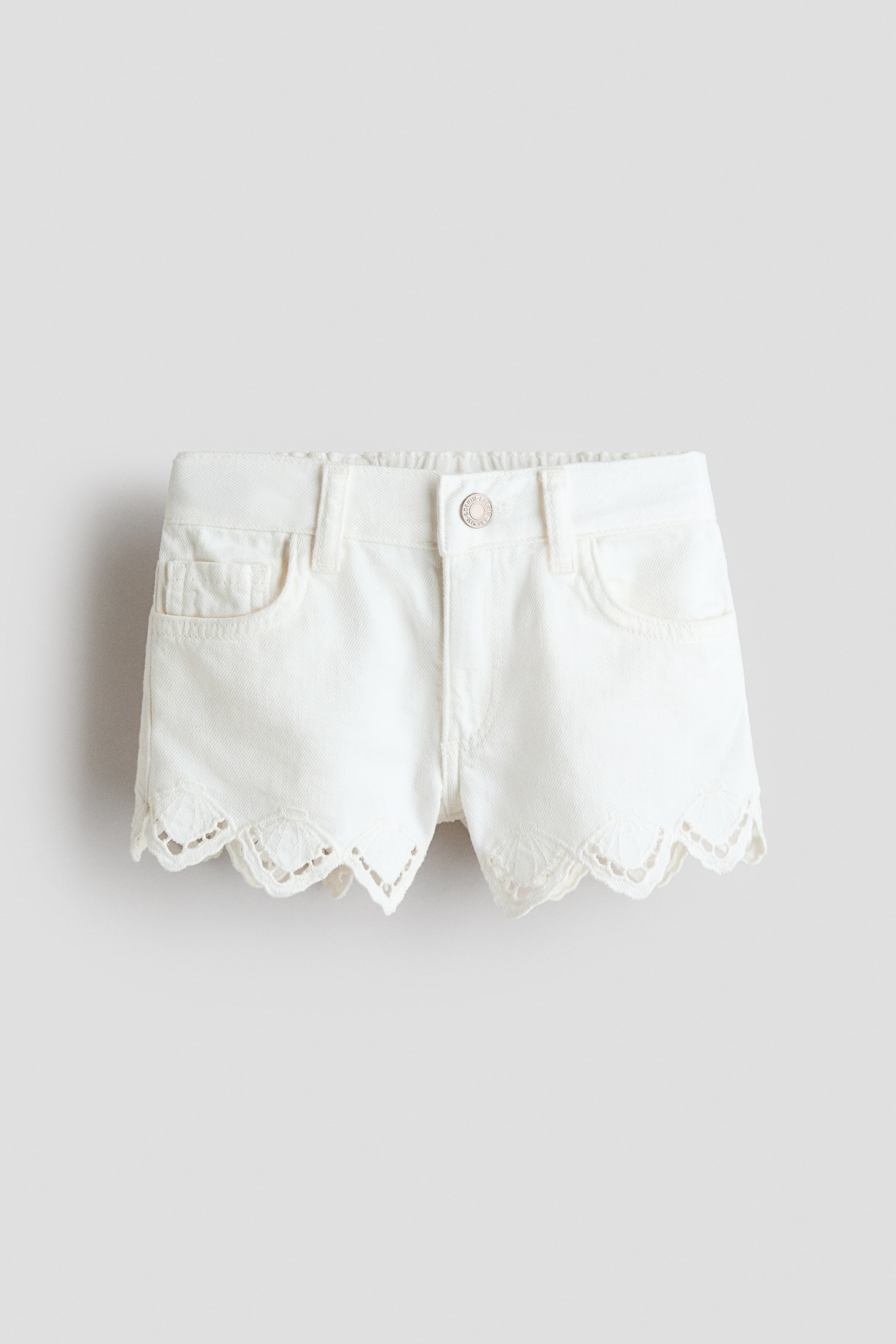 Broderie-anglaise denim shorts