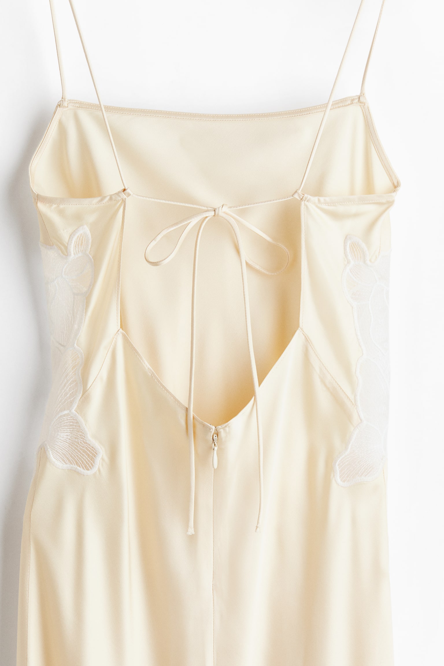 Lace-detail satin dress with scarf - Pale yellow - 6