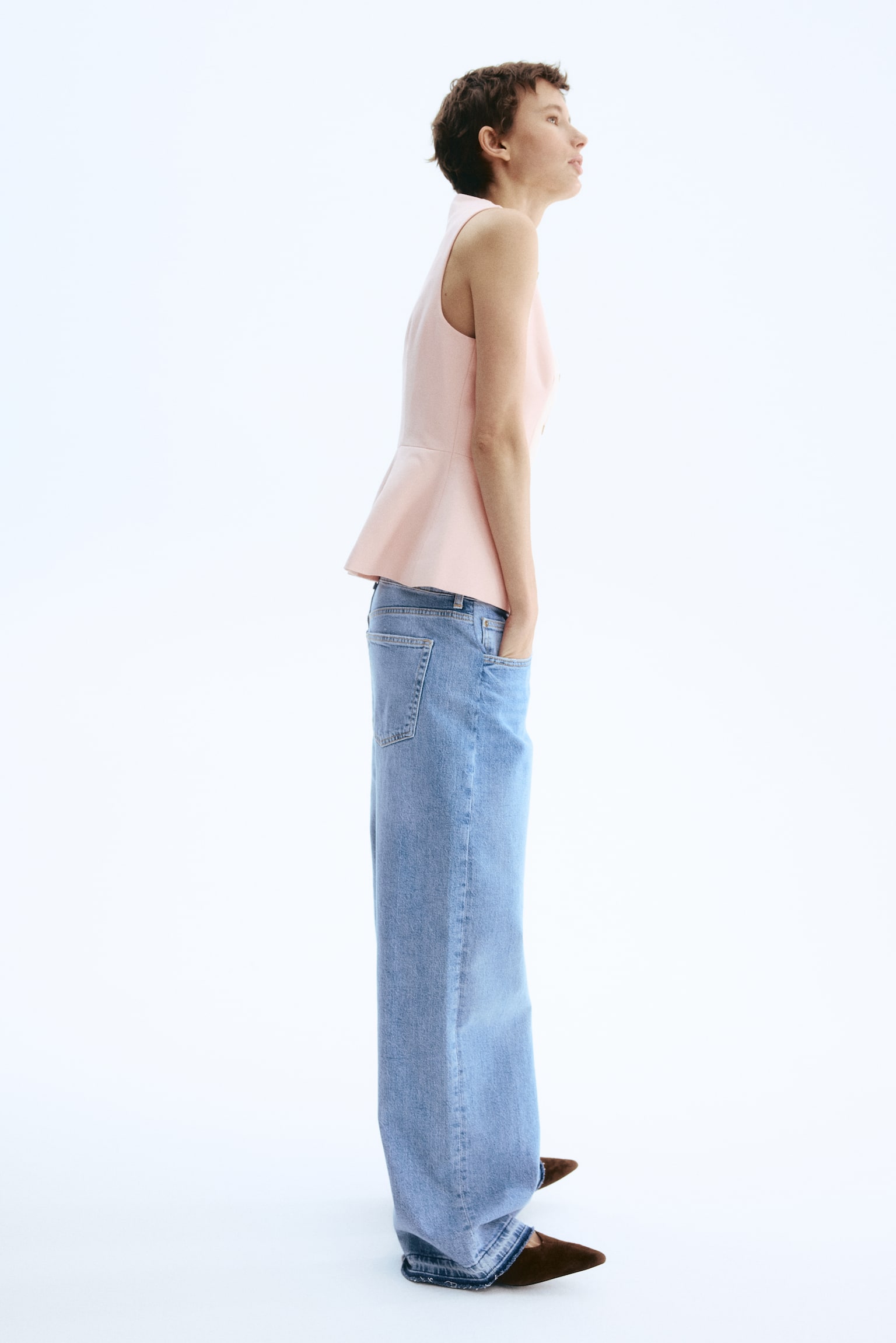 Vestă cu peplum - Roz/Roșu-închis/Negru/Albastru-denim închis - 4