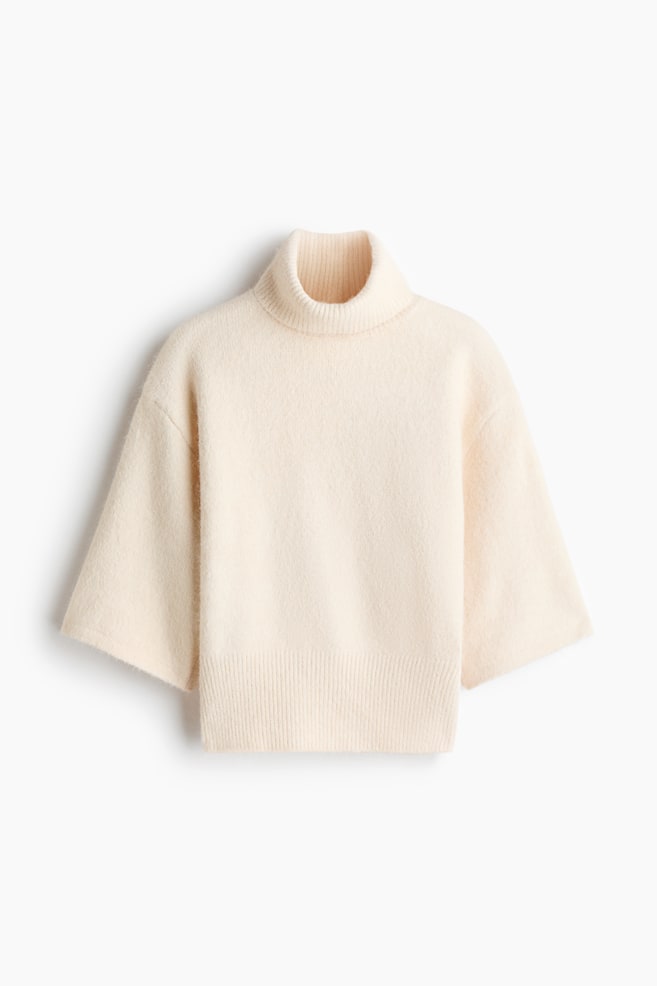 Trøje med korte ærmer og turtleneck - Creme/Muldvarp/Mørkegråmeleret - 1