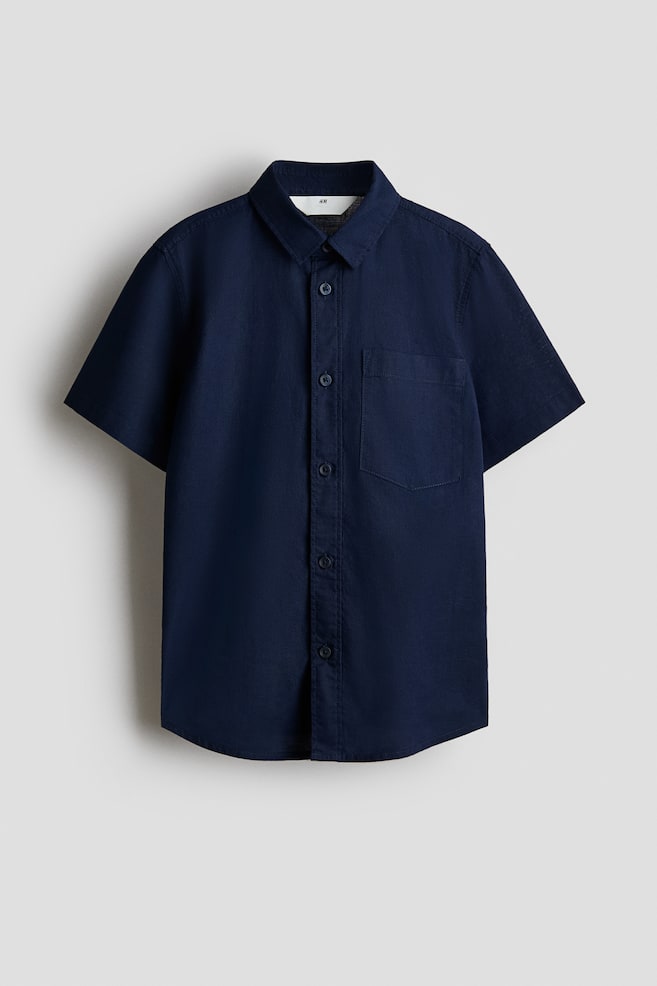 Linen-blend shirt - Navy blue/Light beige/Dark khaki green/Light blue/White - 1