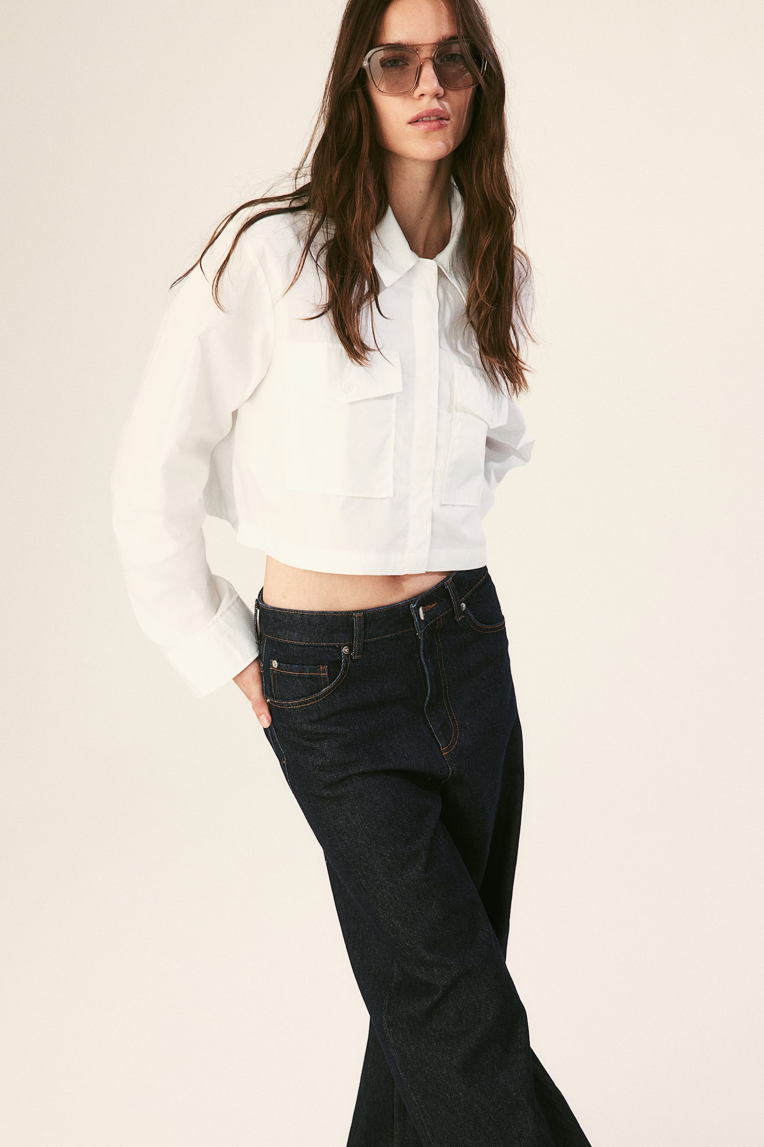 Cropped cargo shirt - White/Light blue/Black/Dark beige - 1