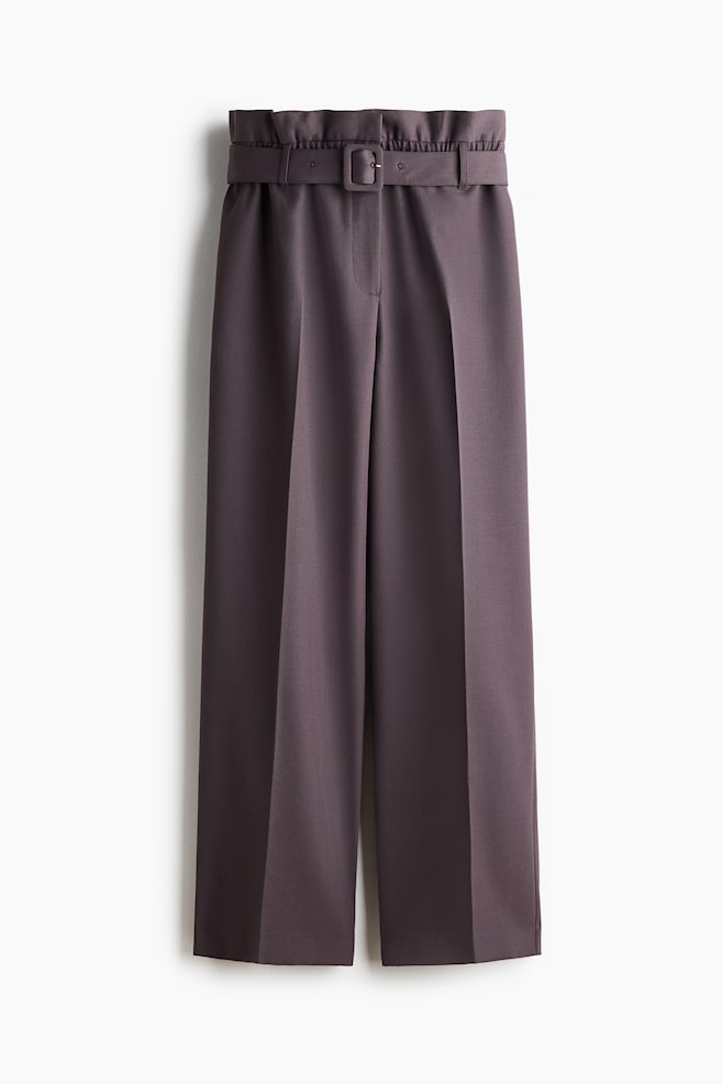 Pantaloni din amestec de lână cu centură - Mov-prăfuit - 1