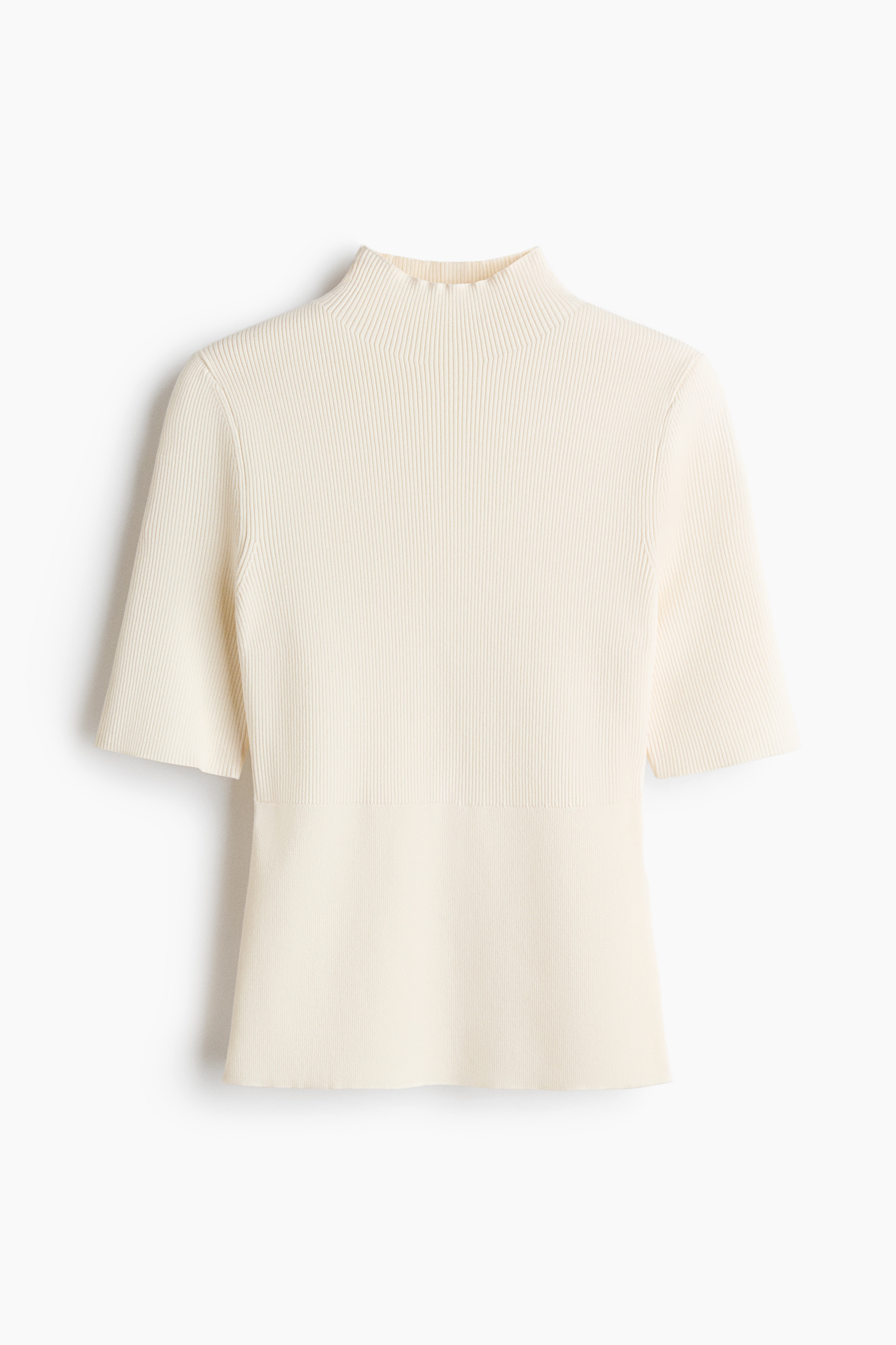 Silk-Blend Rib-Knit Mock Turtleneck Top - Cream/Black