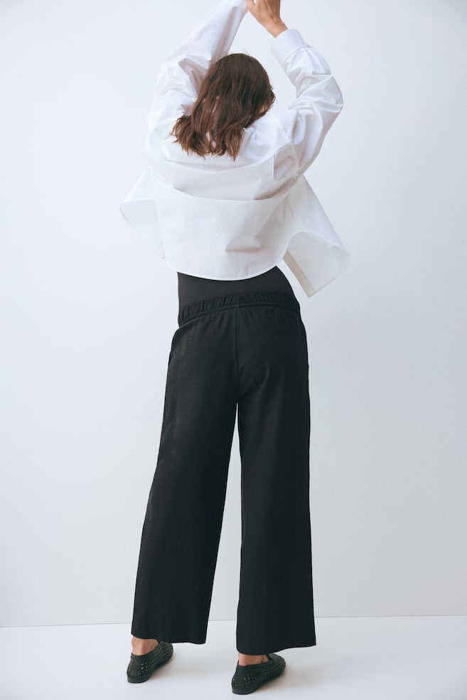MAMA Linen-Blend Drawstring Pants-Black - 6