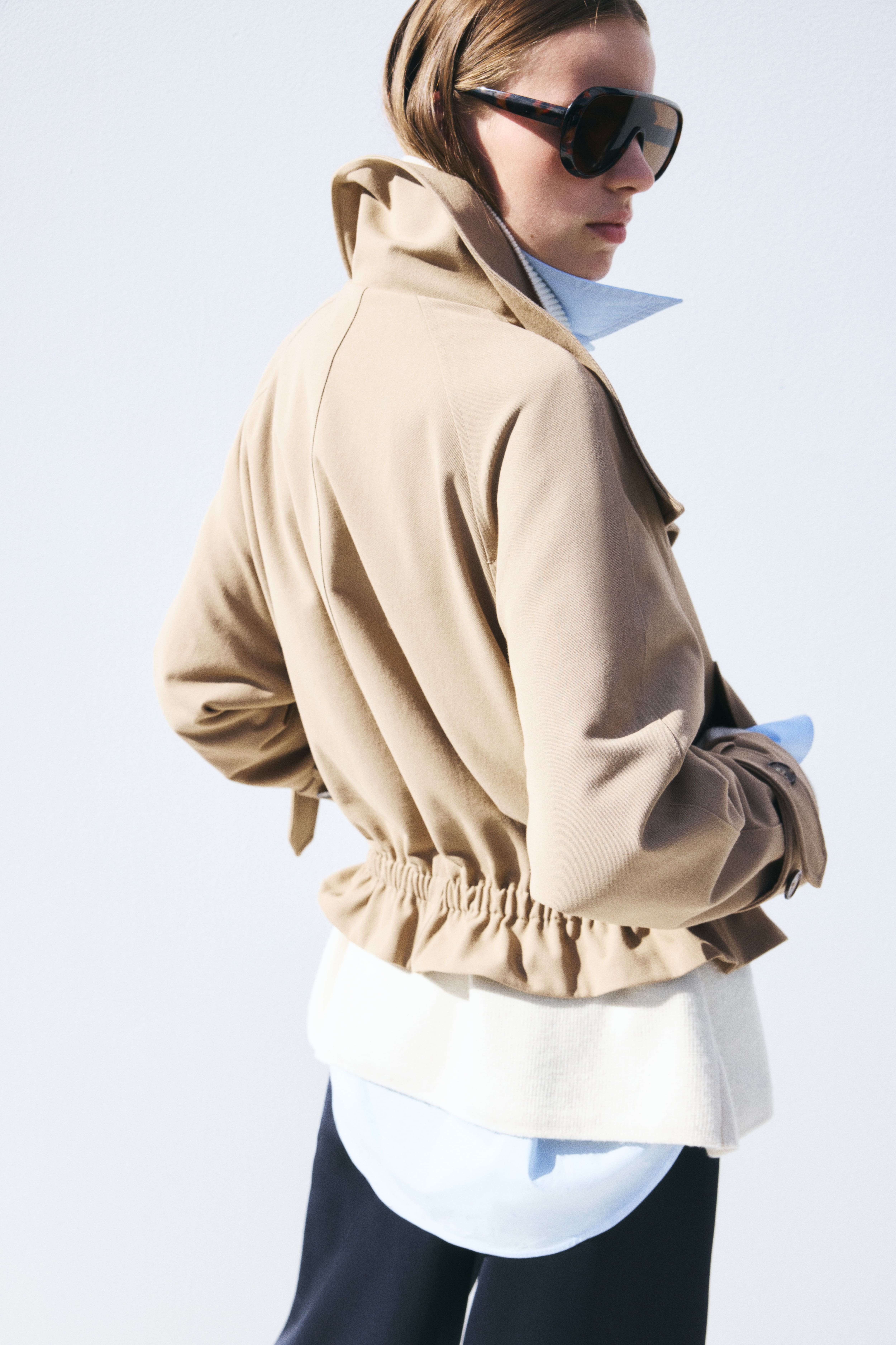Funnel-Collar Trench Coat