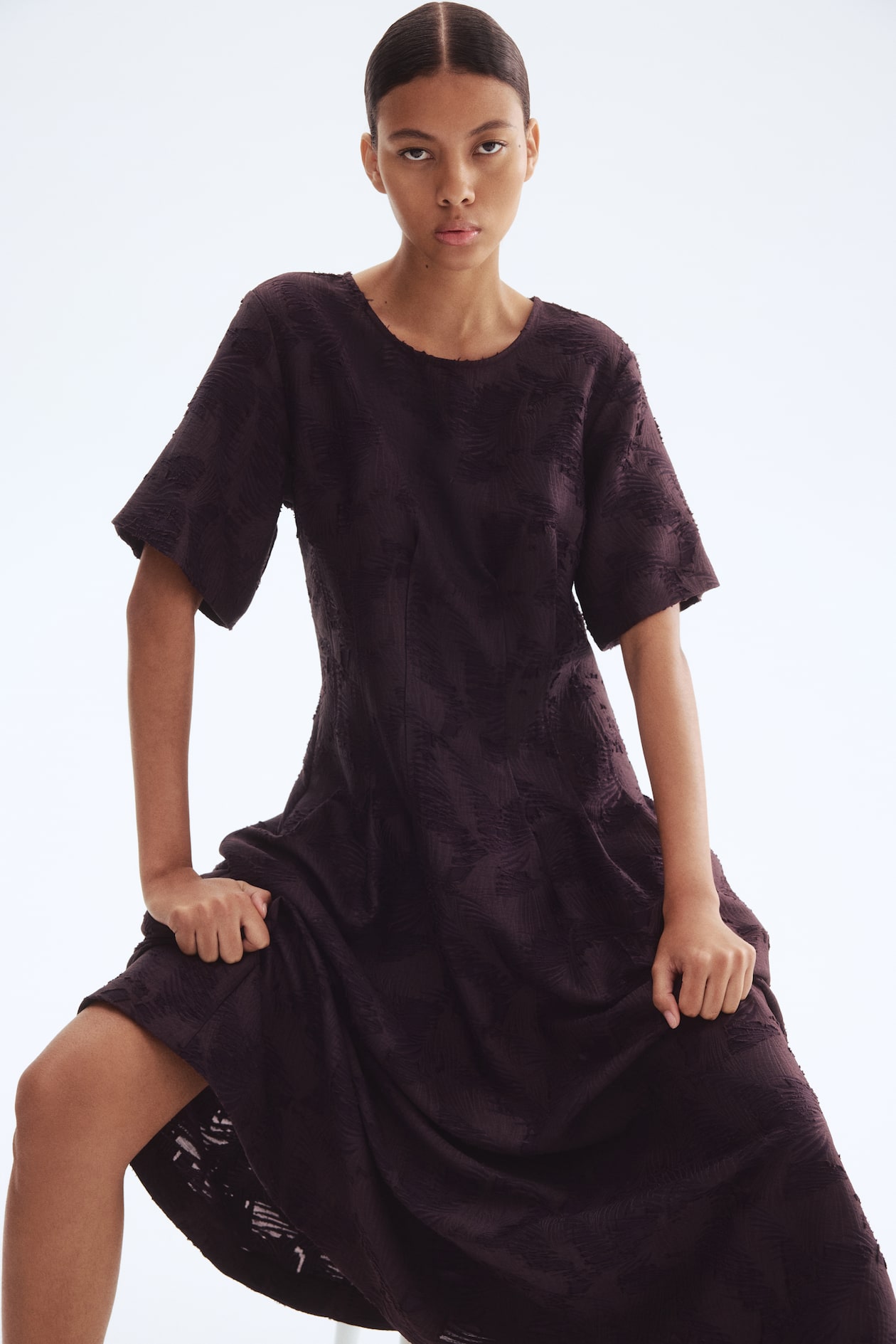 purple velvet dress h&m Women's Dark purple Jacquard-Weave Dress