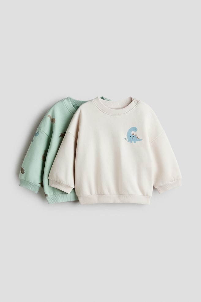 2-Pack Printed Sweatshirts - Mint green/dinosaurs/Light blue/Always Going Places/Khaki green/dinosaurs - 1