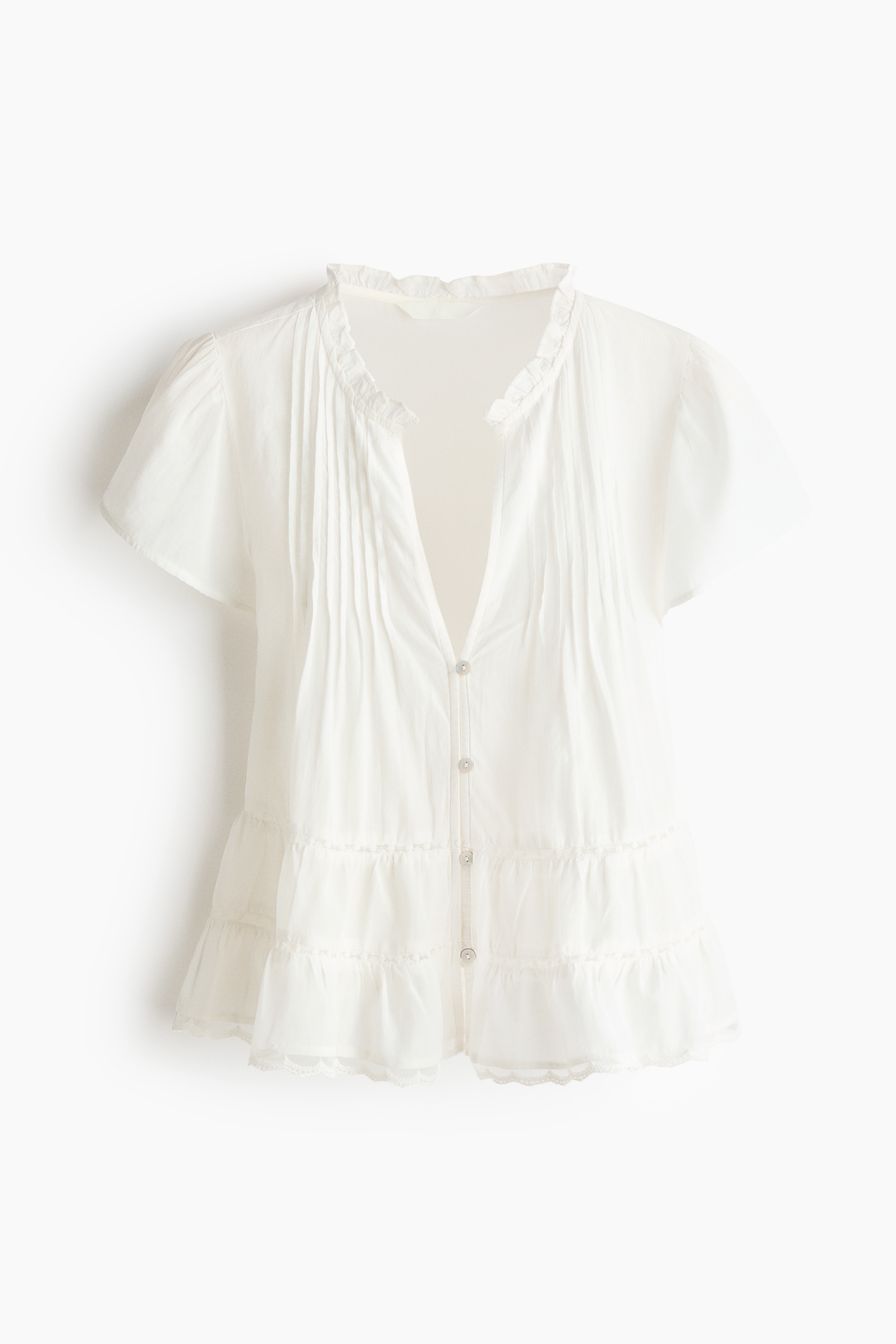 Puff-sleeved blouse - Cream/Burgundy/Light blue/Light mole