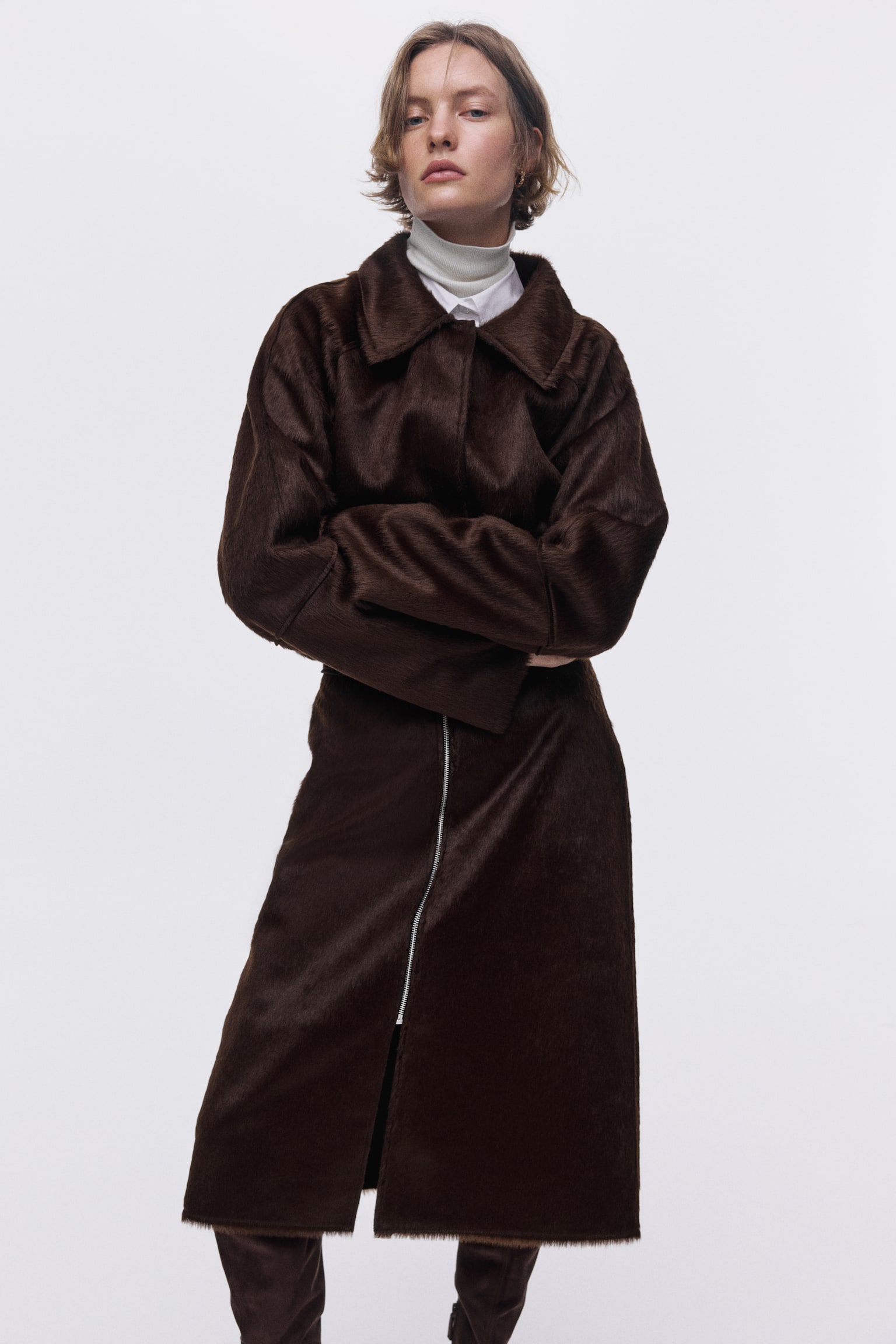 Zip-front skirt - Dark brown - 6