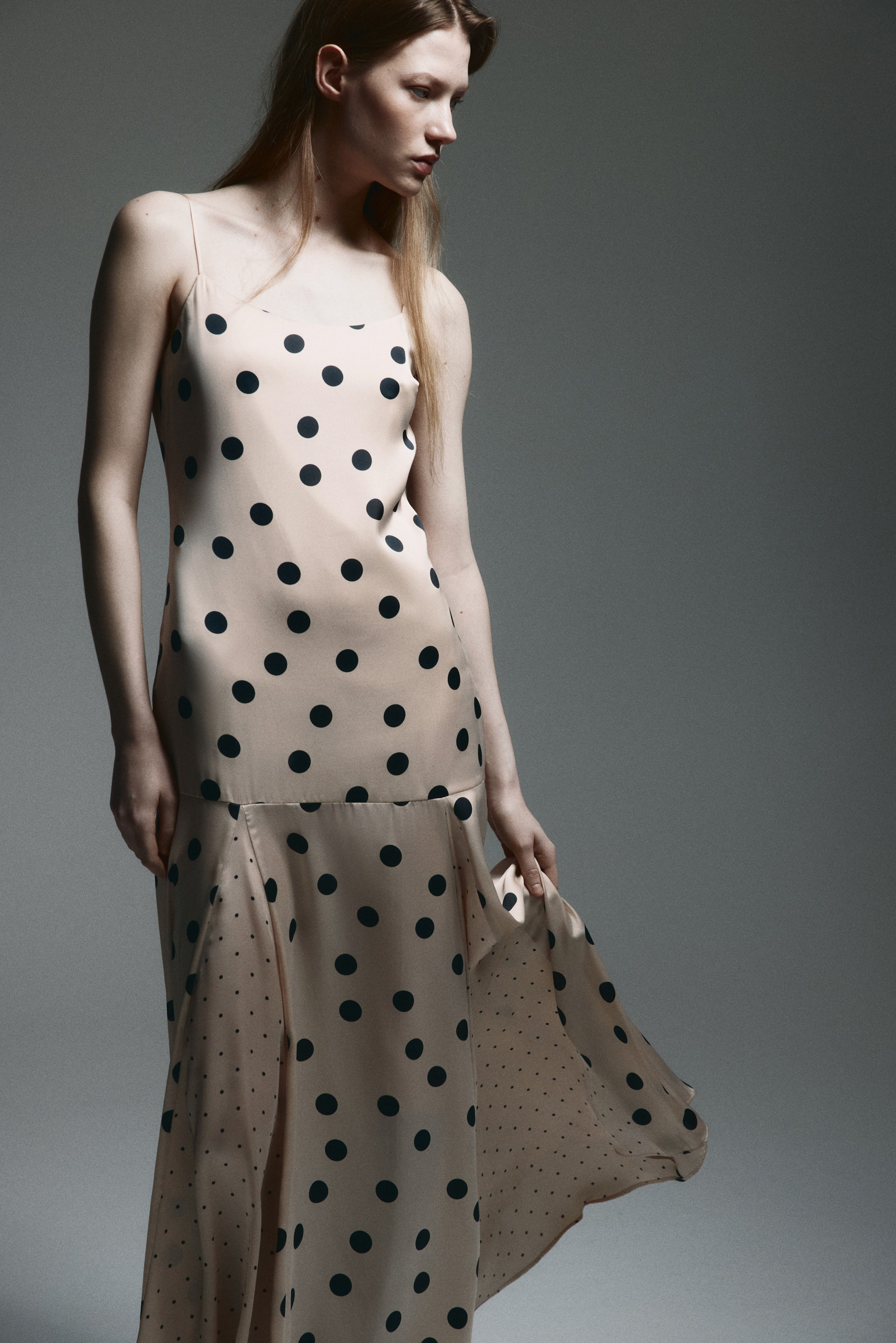 View larger image: Flared-skirt satin dress - Light beige/Spotted - Ladies | H&M 4