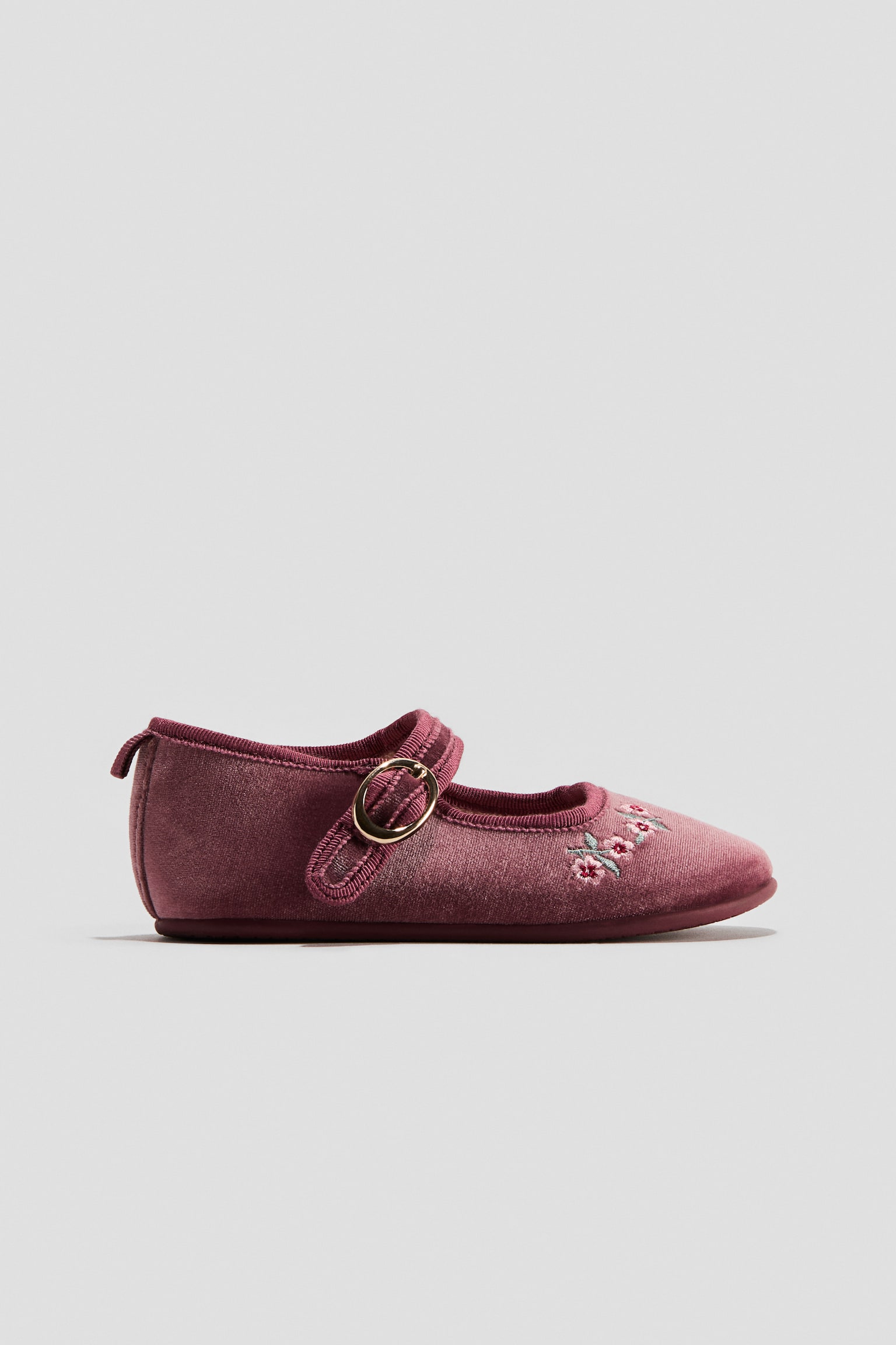 Балетки H&M Embroidery-detail velour Mary Janes, цвет: Тёмный пыльный розовый — фото 3
