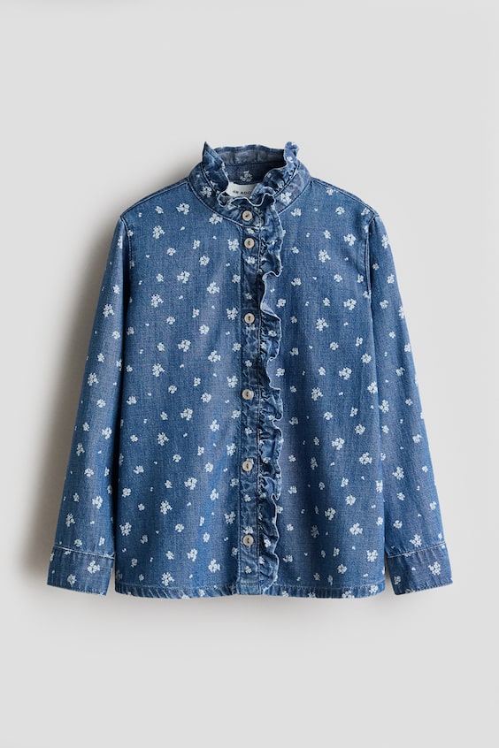 Детские рубашки H&M Ruffle-Trimmed Denim Shirt