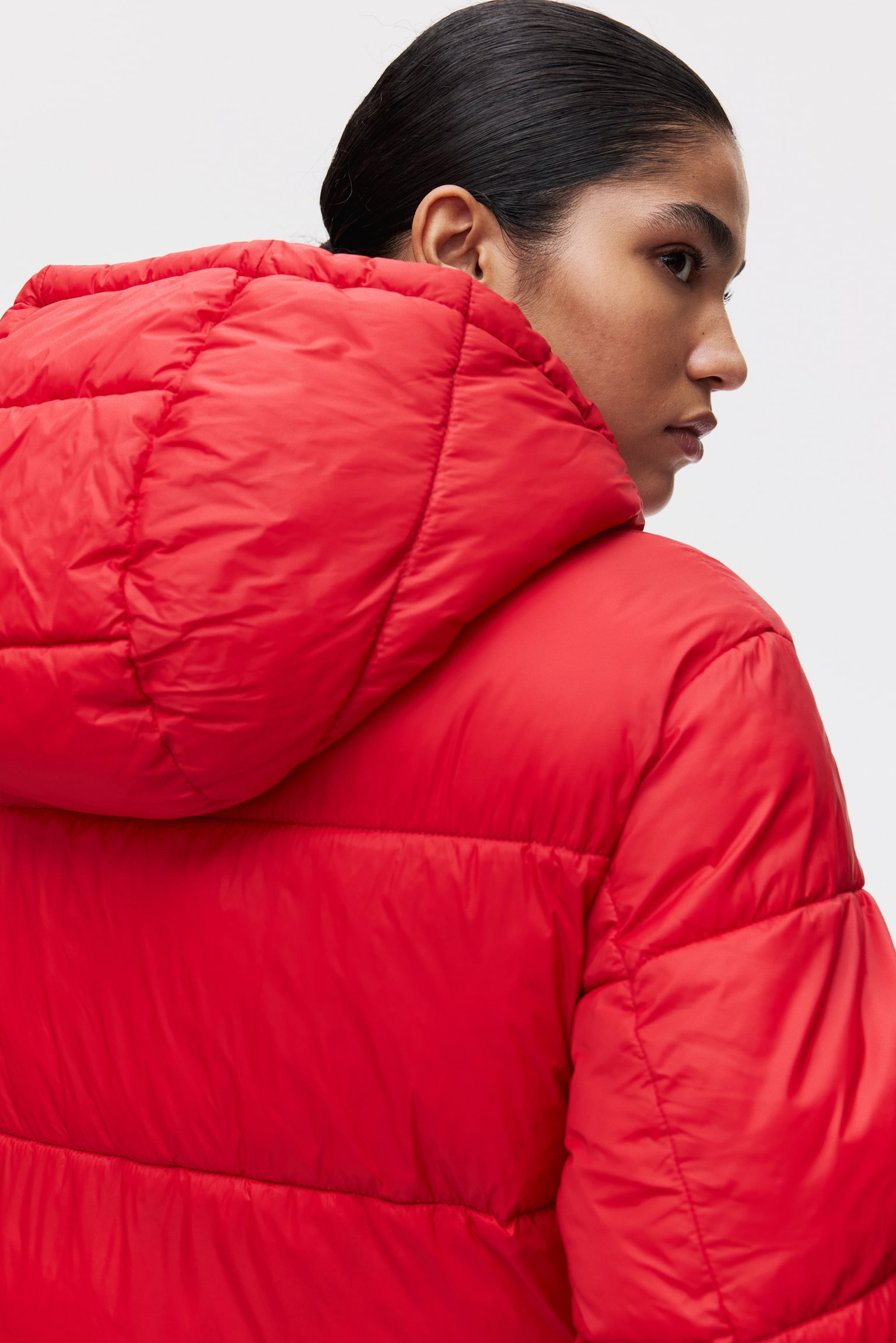 Oversized puffer jacket - Red/Dark dusty green - 5