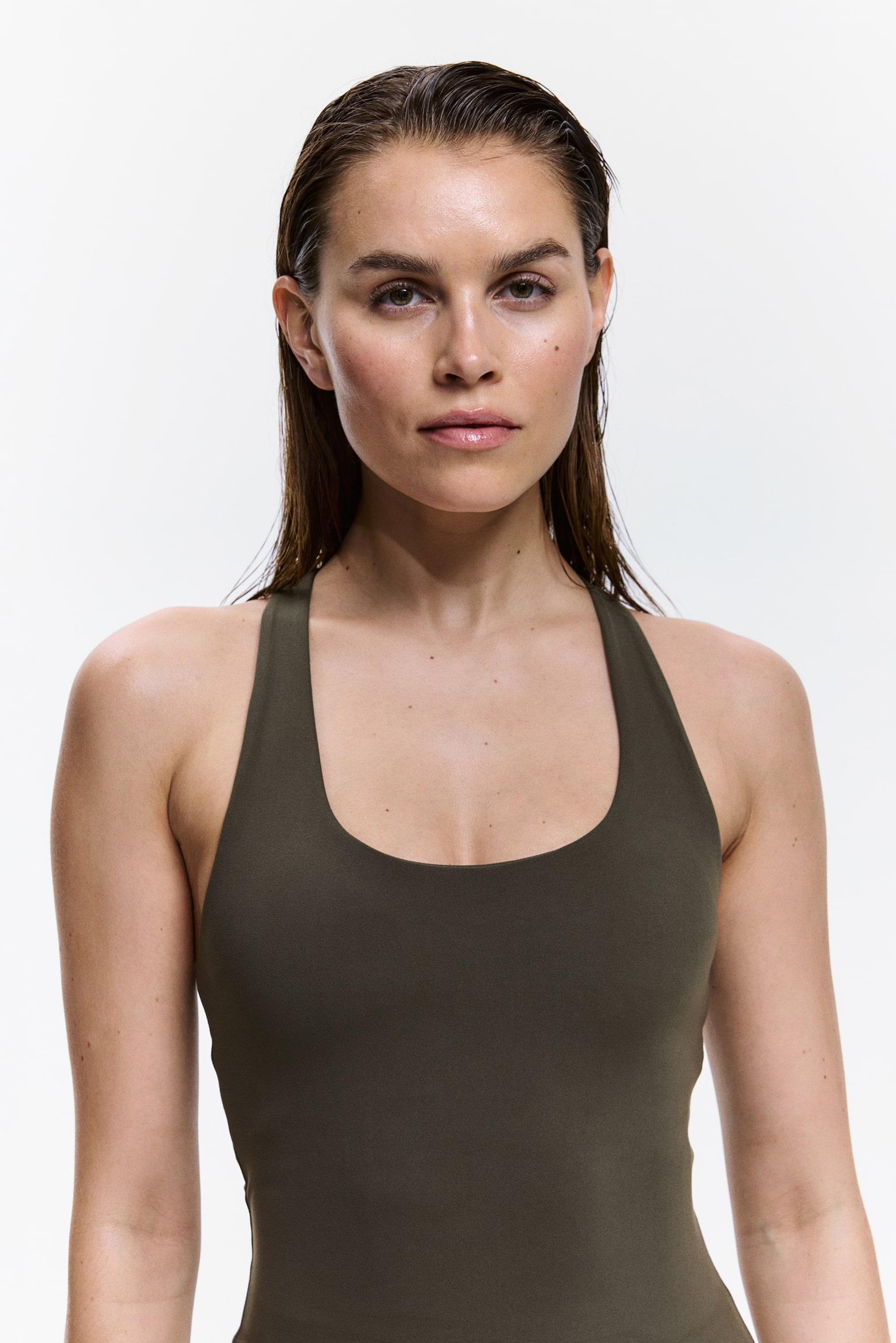 Integral-bra sports top with SoftMove™ - Moss green/Ivory/Light maroon - 5
