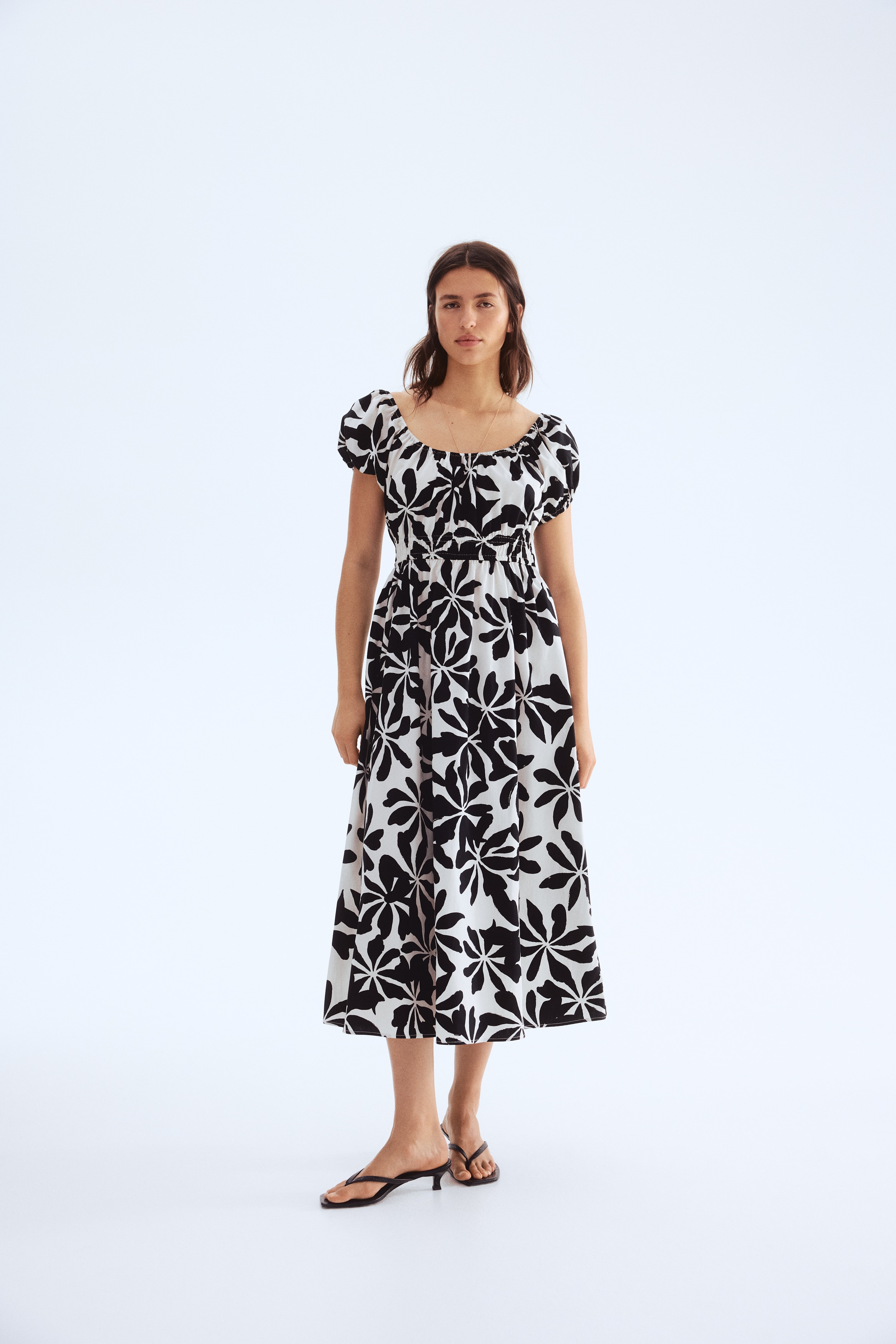 Off-the-shoulder poplin dress