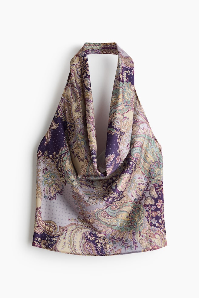 Drapiertes Neckholder-Top - Helllila/Paisleymuster/Türkis - 1