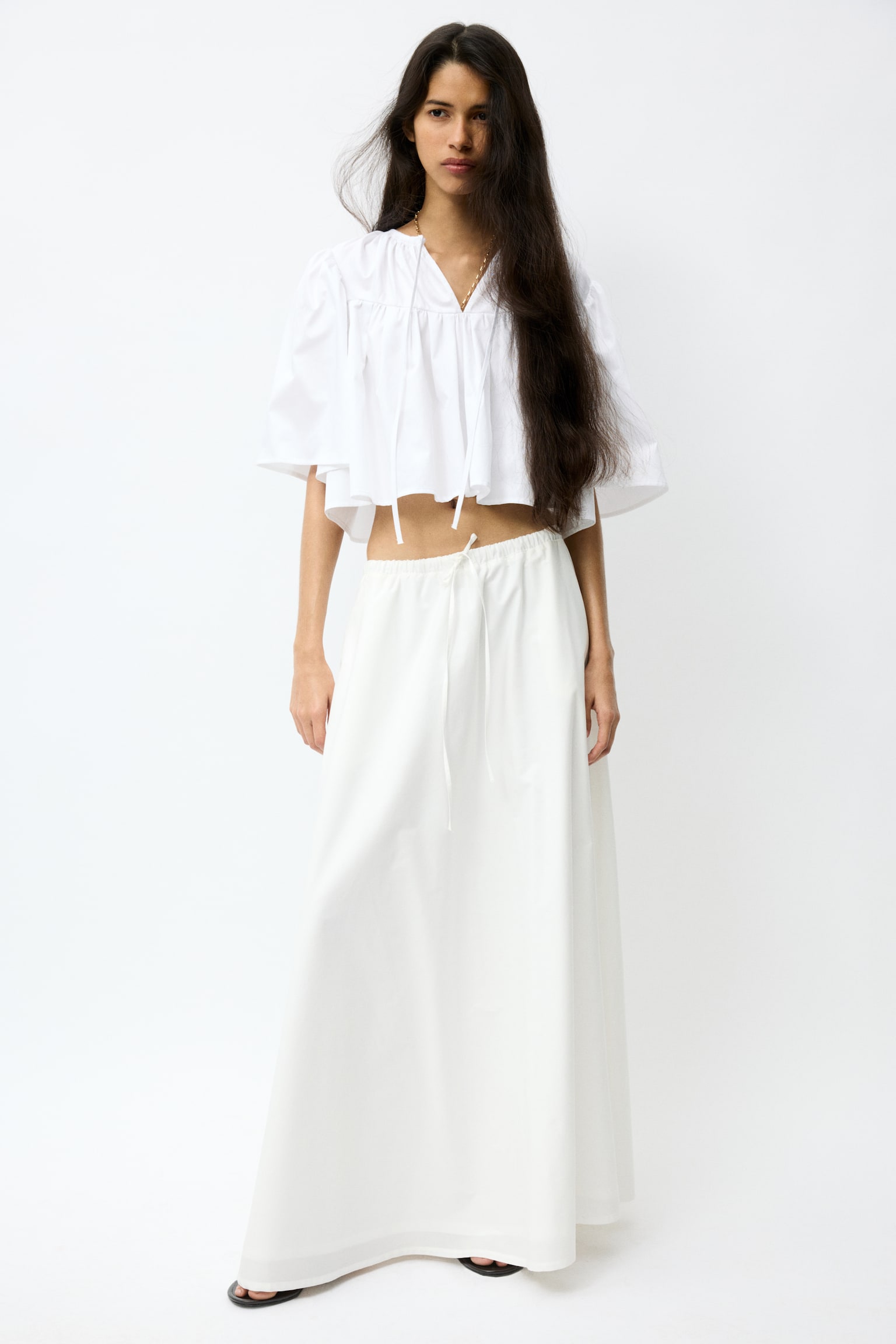 Cotton poplin maxi skirt - White - 1