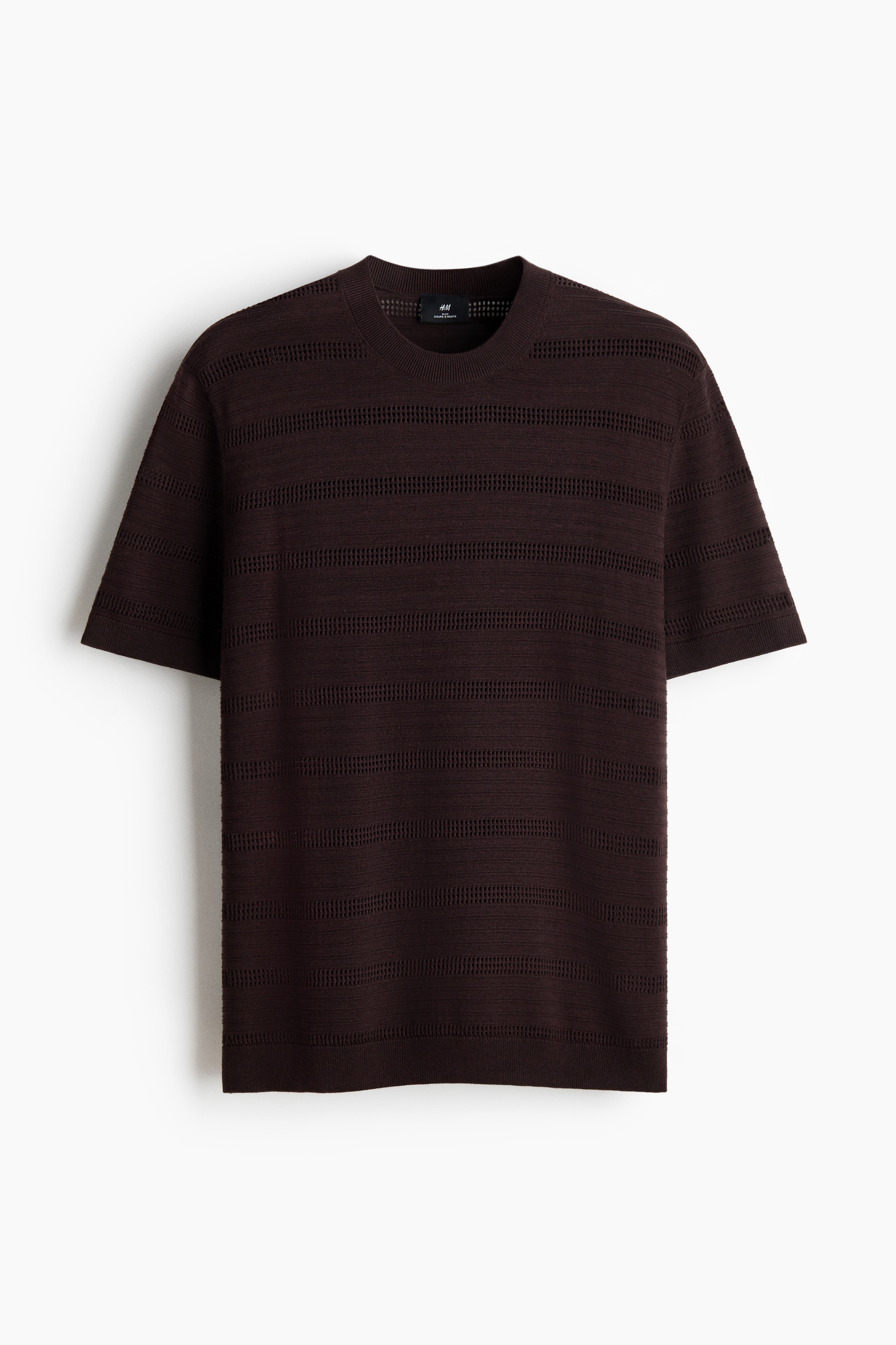 Slim-Fit Knit T-Shirt - Dark brown/Cream