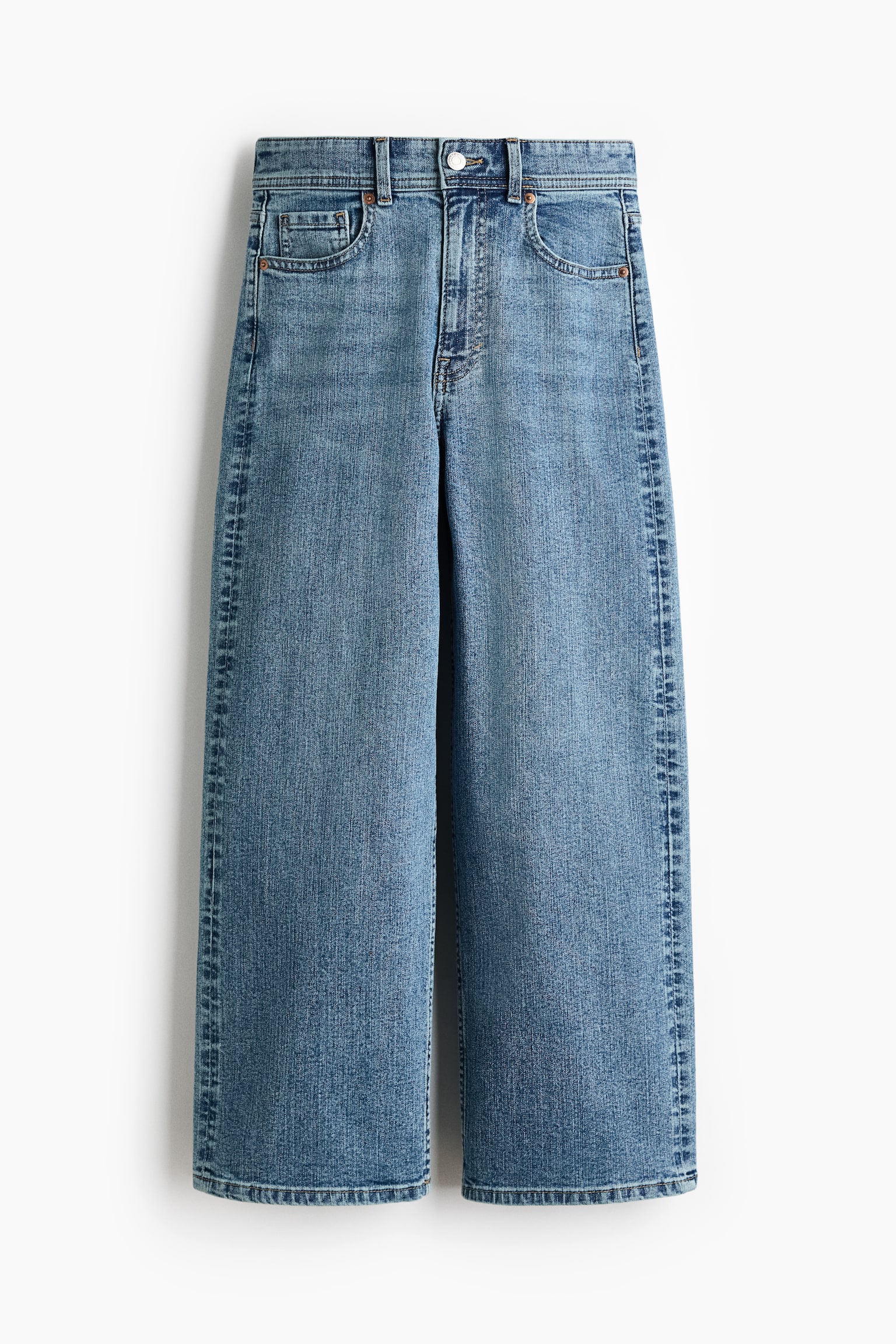 Wide High Waist Ankle Jeans - Denimblau/Weiß/Beige/Dunkles Denimblau/Helles Denimblau - 2