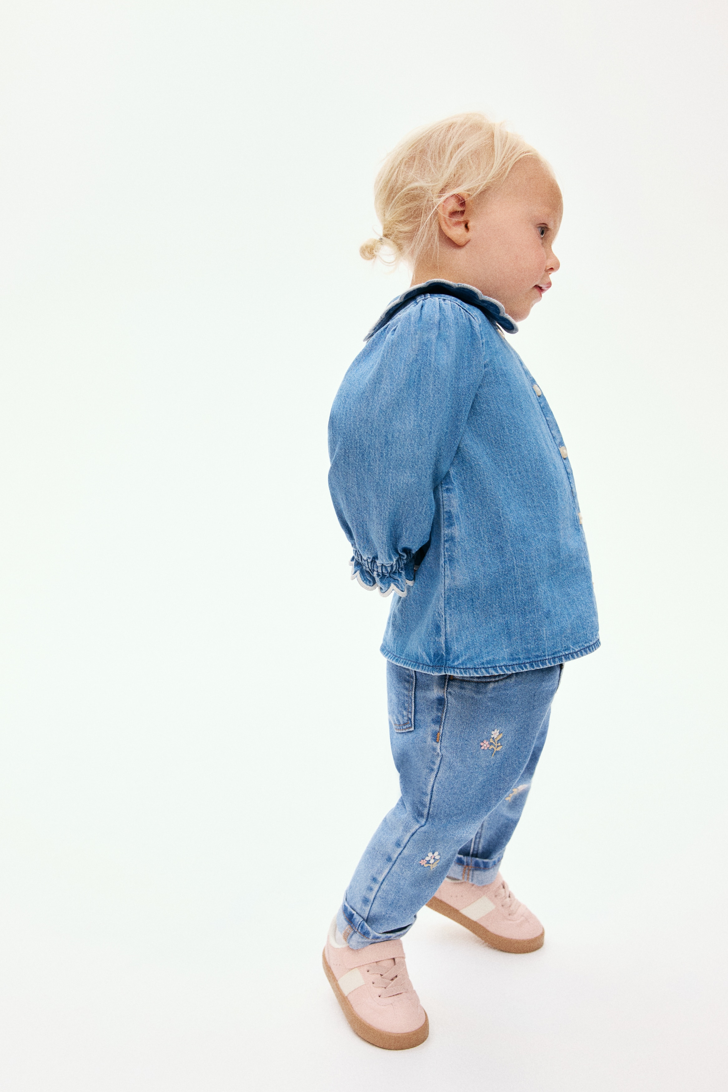 Denim blue Scalloped Denim Blouse for kids | H&M US