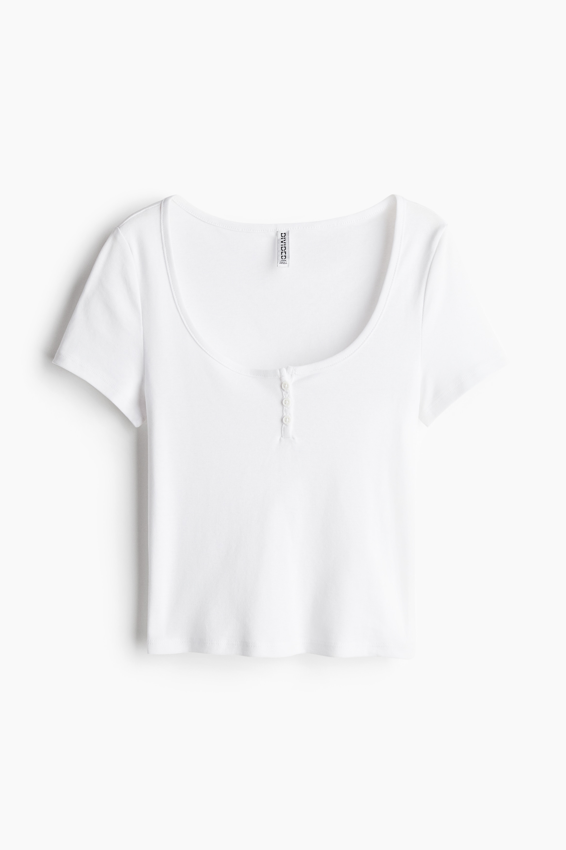 T-shirt avec encolure dégagée à boutons - Blanc/Rose clair/rayé