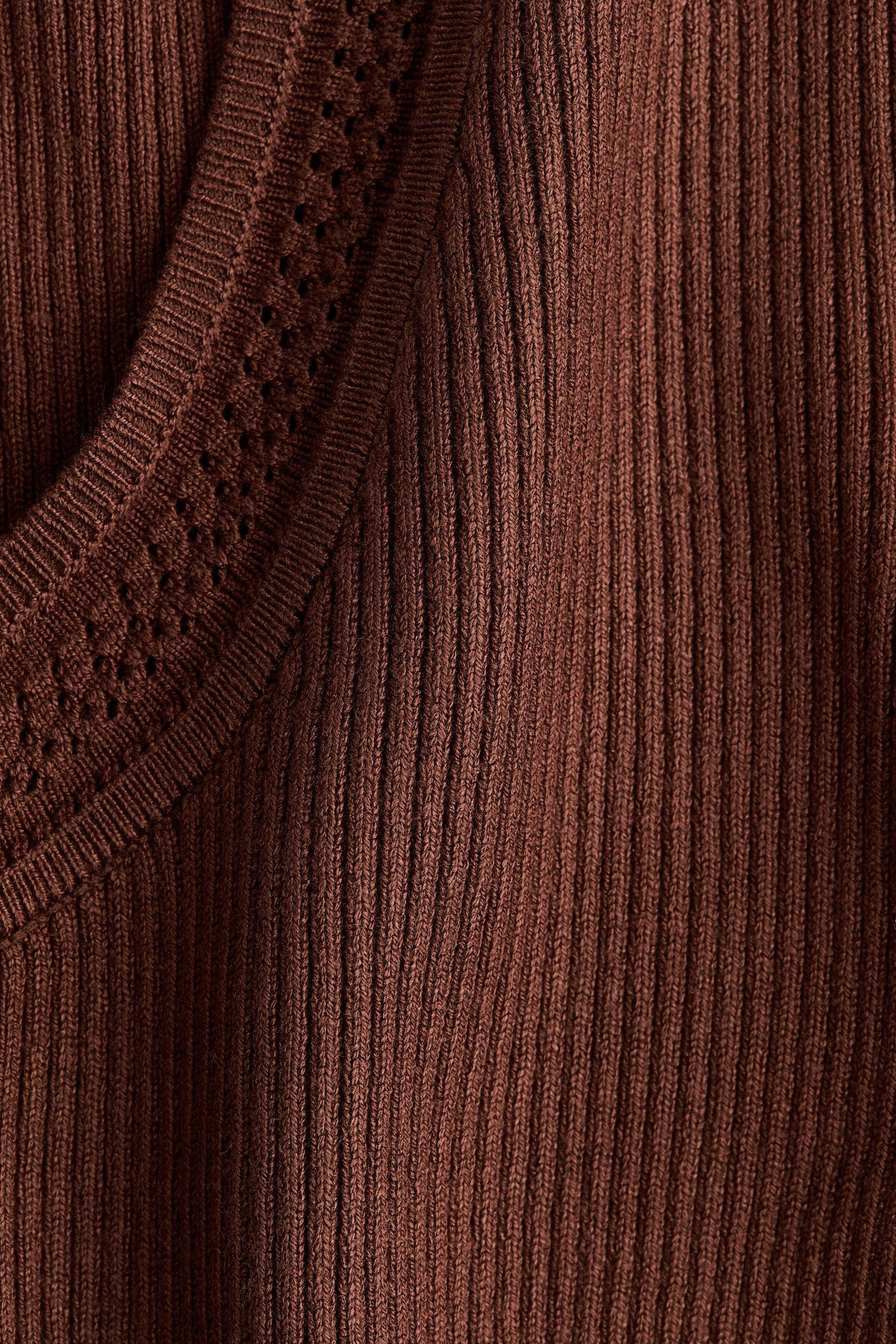 Frill-trimmed rib-knit top - Dark brown/Light beige - 2