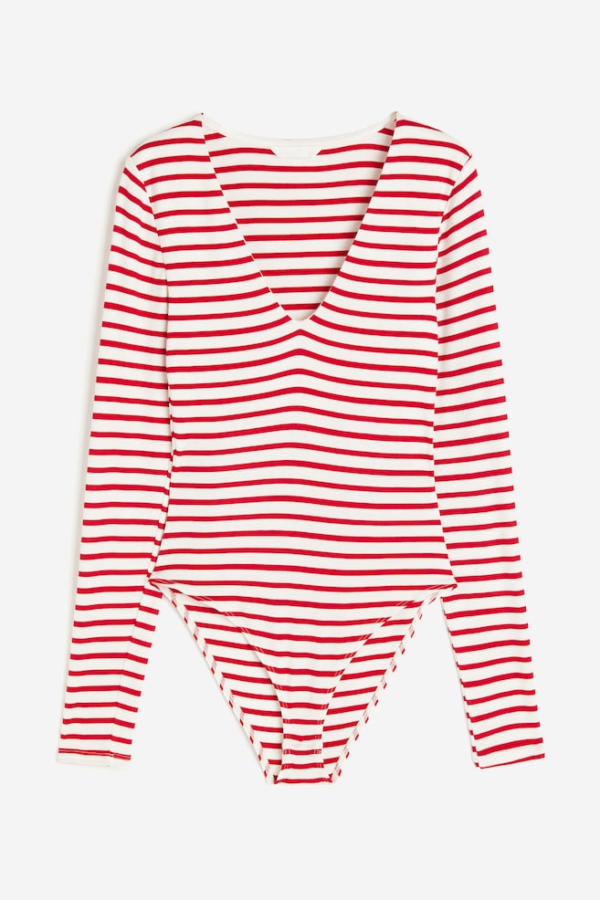 V-neck bodysuit - Red/Striped/Black/Cream/White/Striped - 2