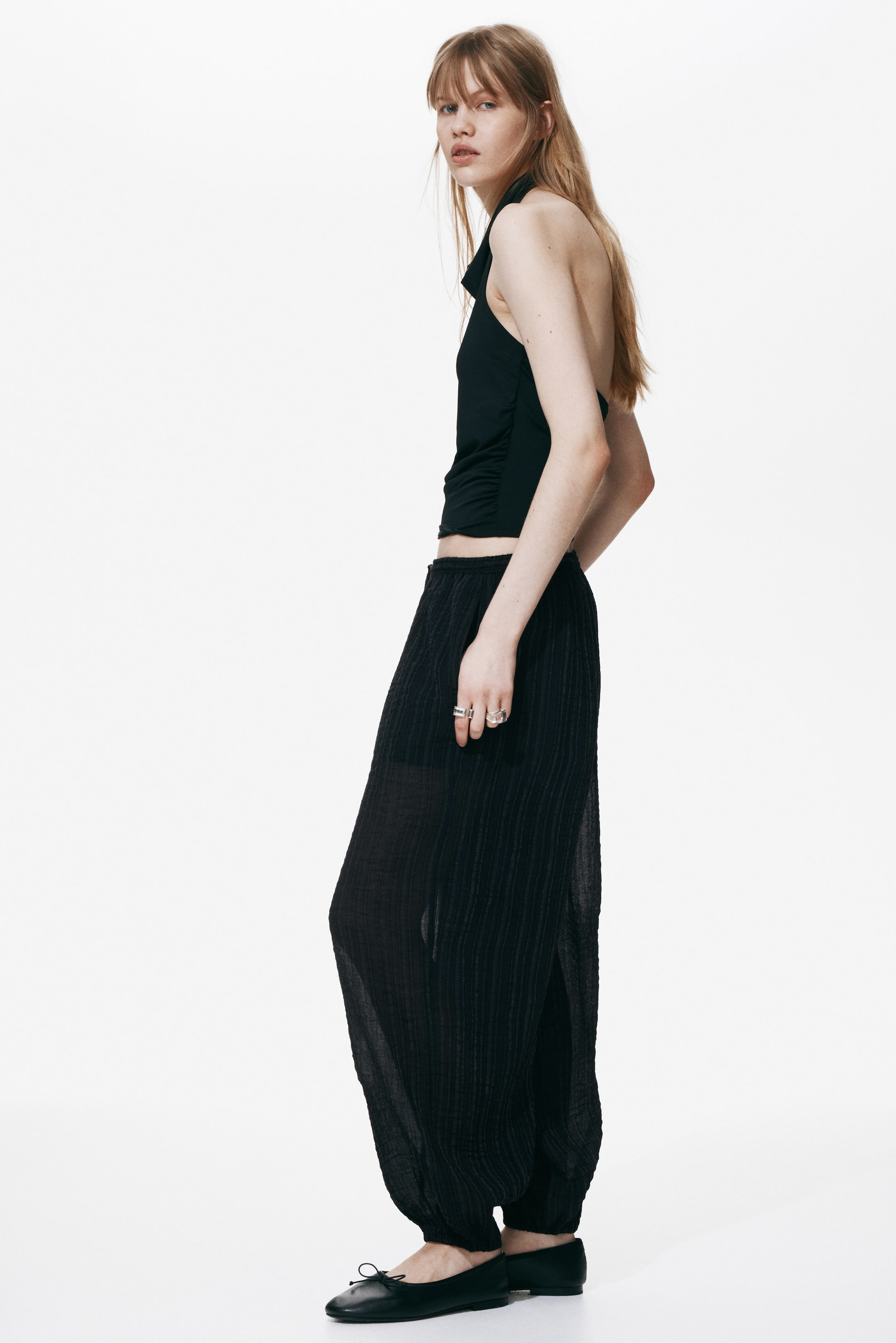 Crinkled Balloon-Leg Pants