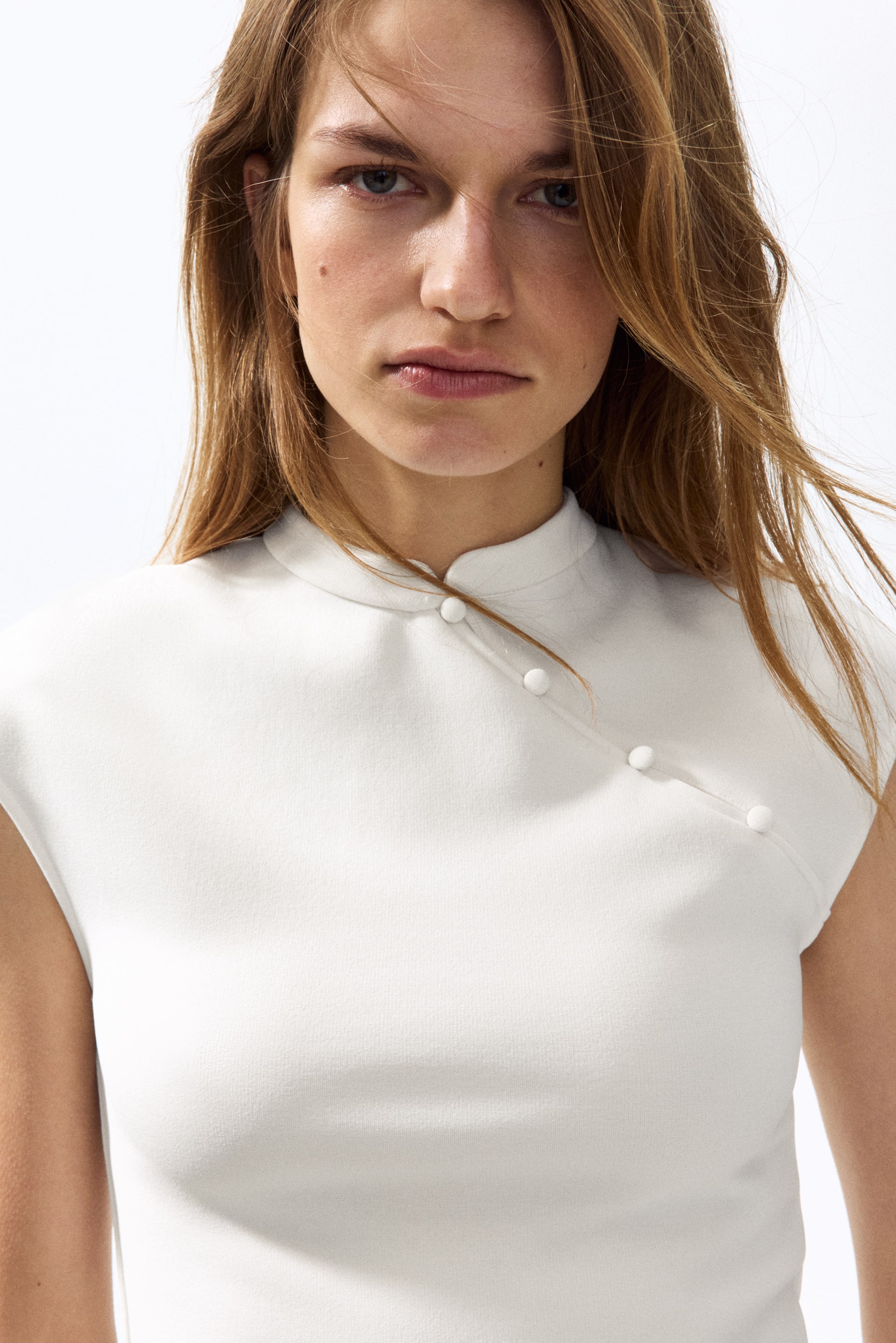 Cap-Sleeved Top with Button Detail