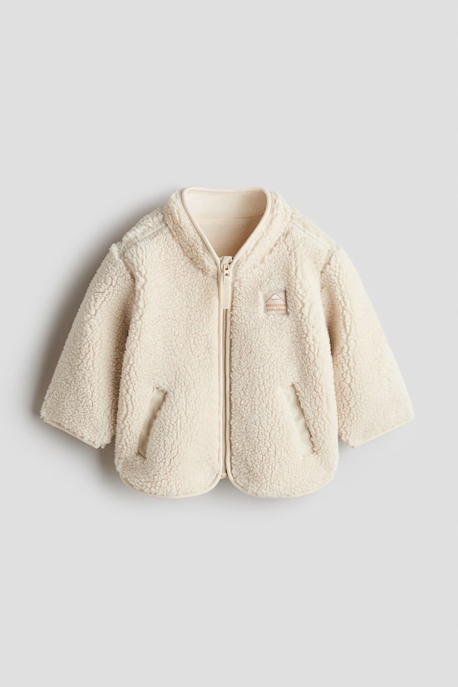 Teddy Fleece Jacket - Light beige/Dusty blue/color block - 1