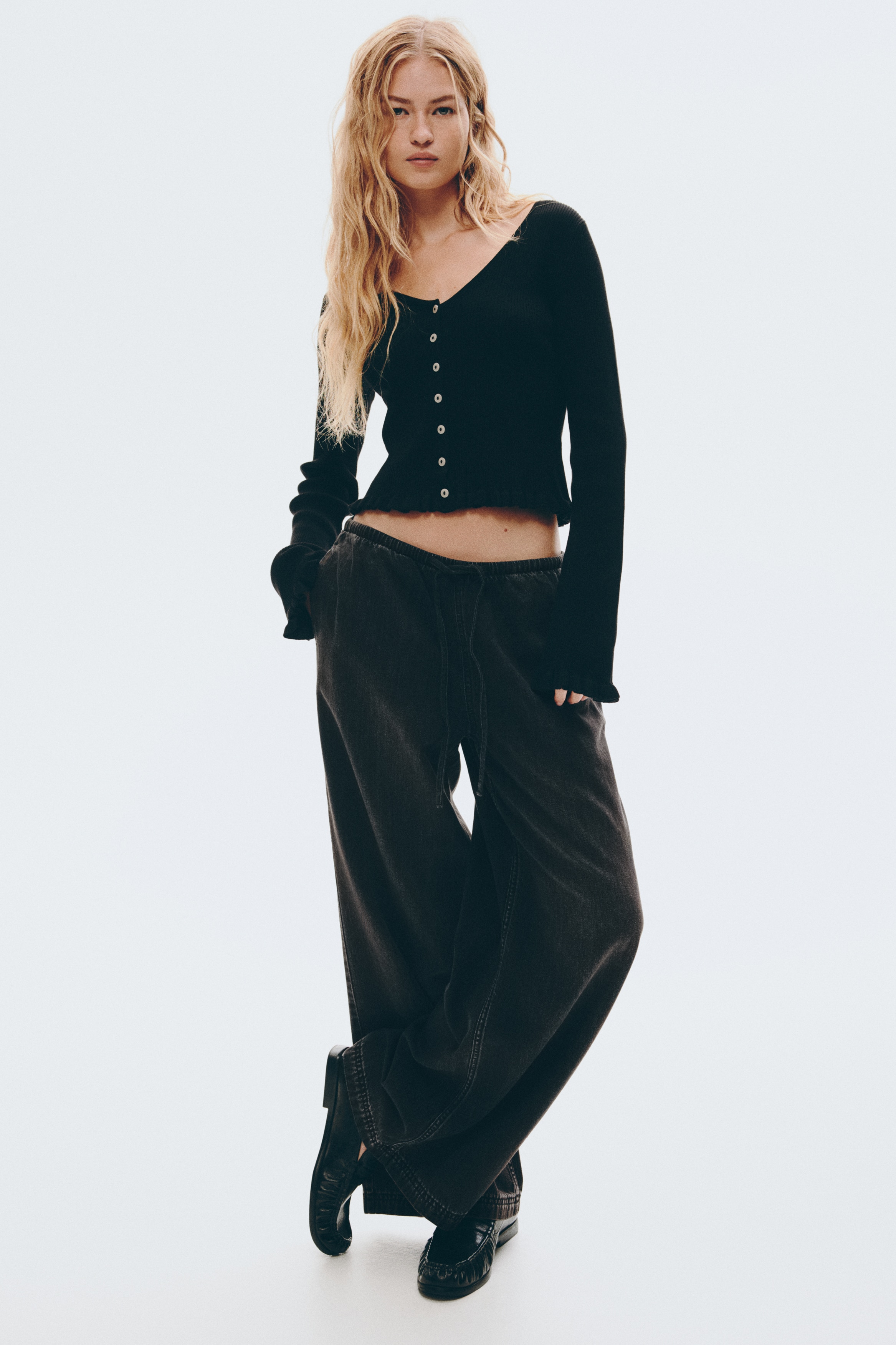 Denim drawstring trousers