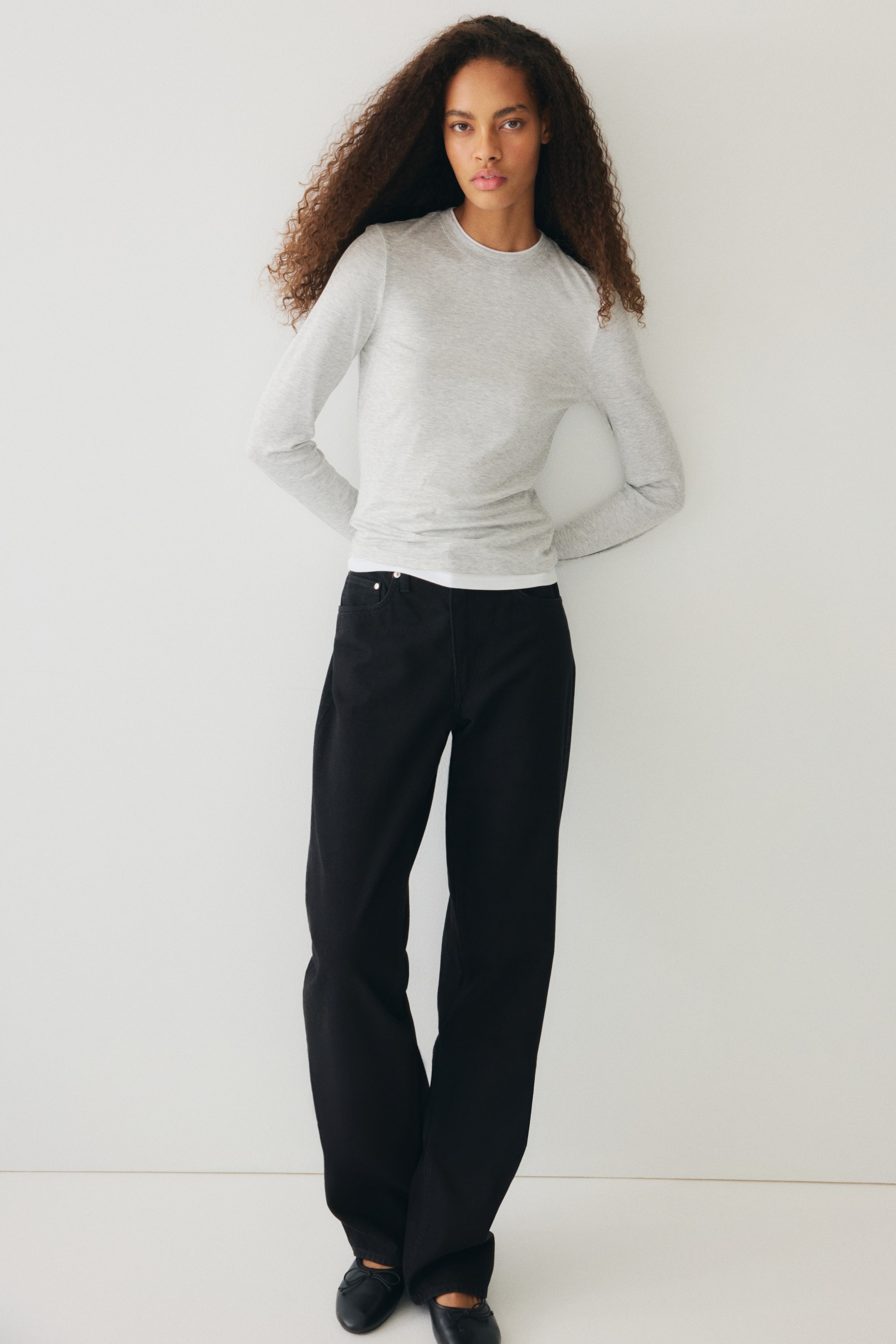 View larger image: Layered-look top - Light grey marl/white - Ladies | H&M SG 2