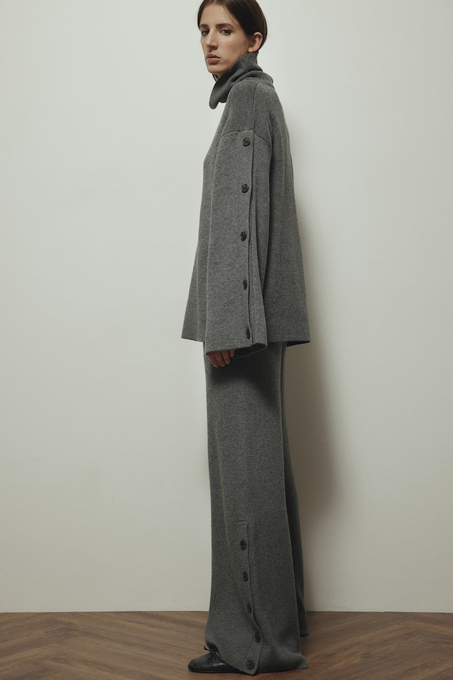Pantalon en laine avec boutons - Gris foncé chiné - 6