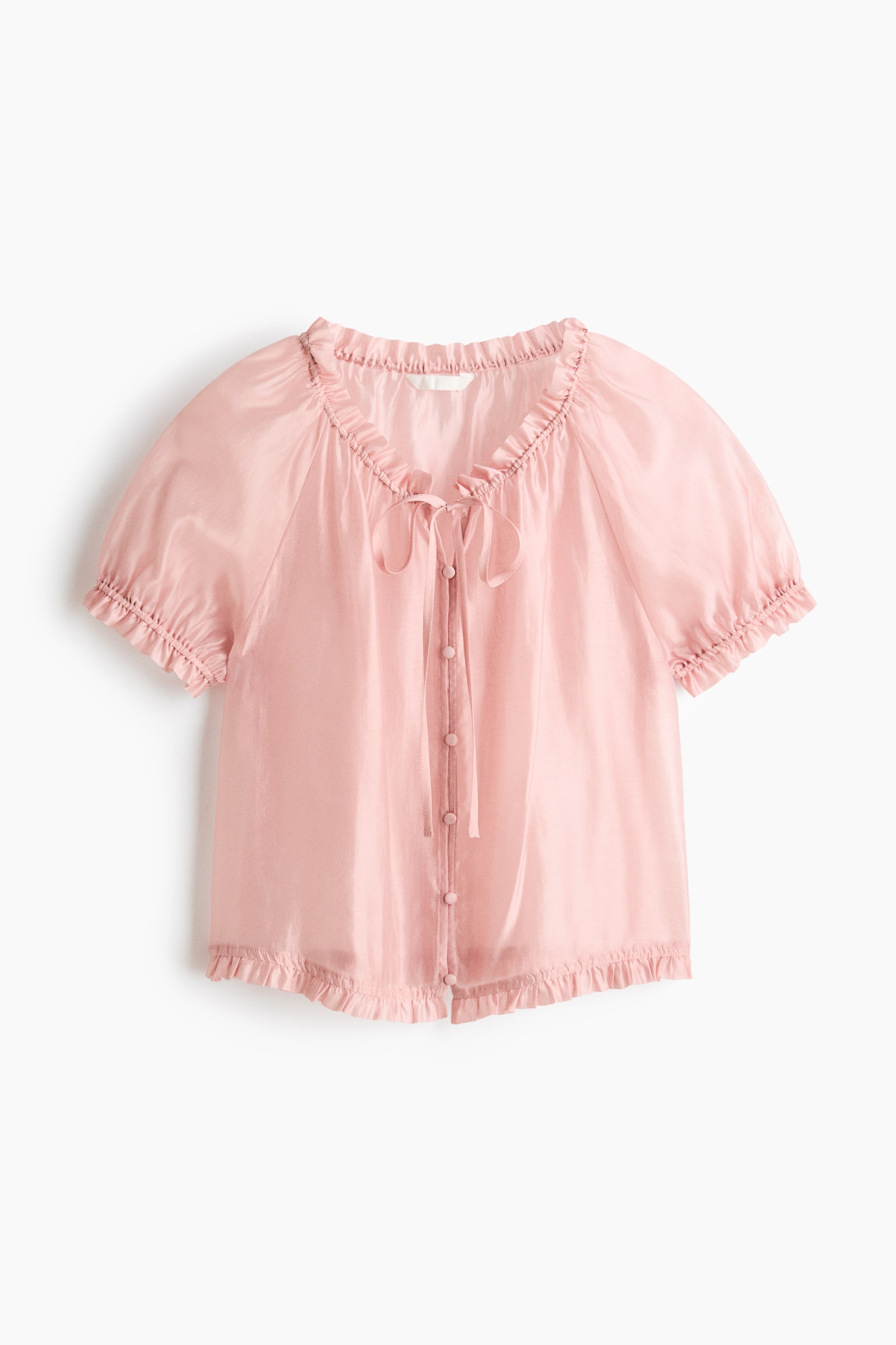 Frill-trimmed tie-detail blouse - Light dusty pink/Light beige - 1
