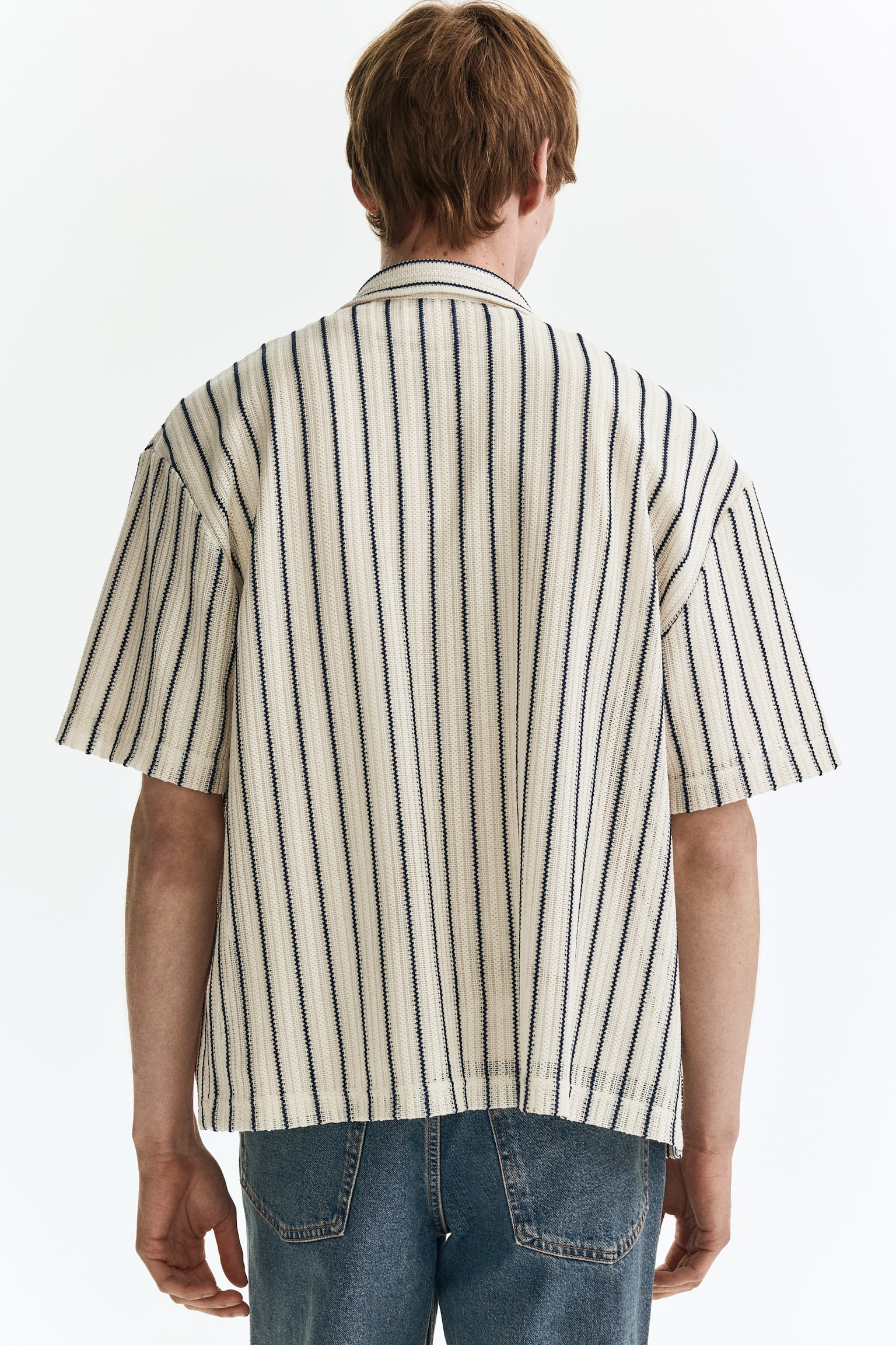 Regular Fit Textured-knit shirt - White/Striped/Dark brown/Striped - 5