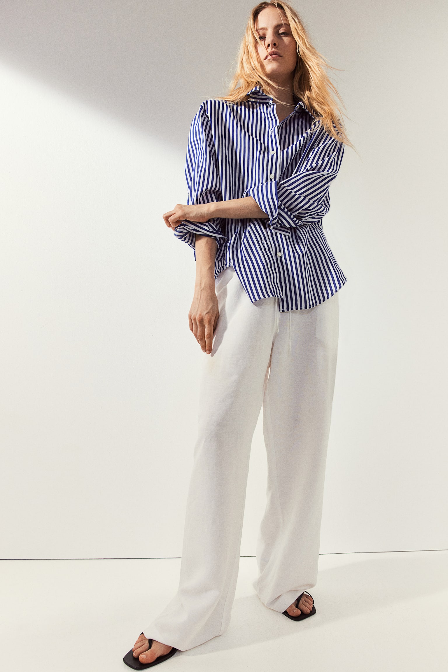 Linen Blend Shirt - Bright blue/Stripe/Blue/White/Red stripe/Light beige/Stripe/Greige/Light beige - 7