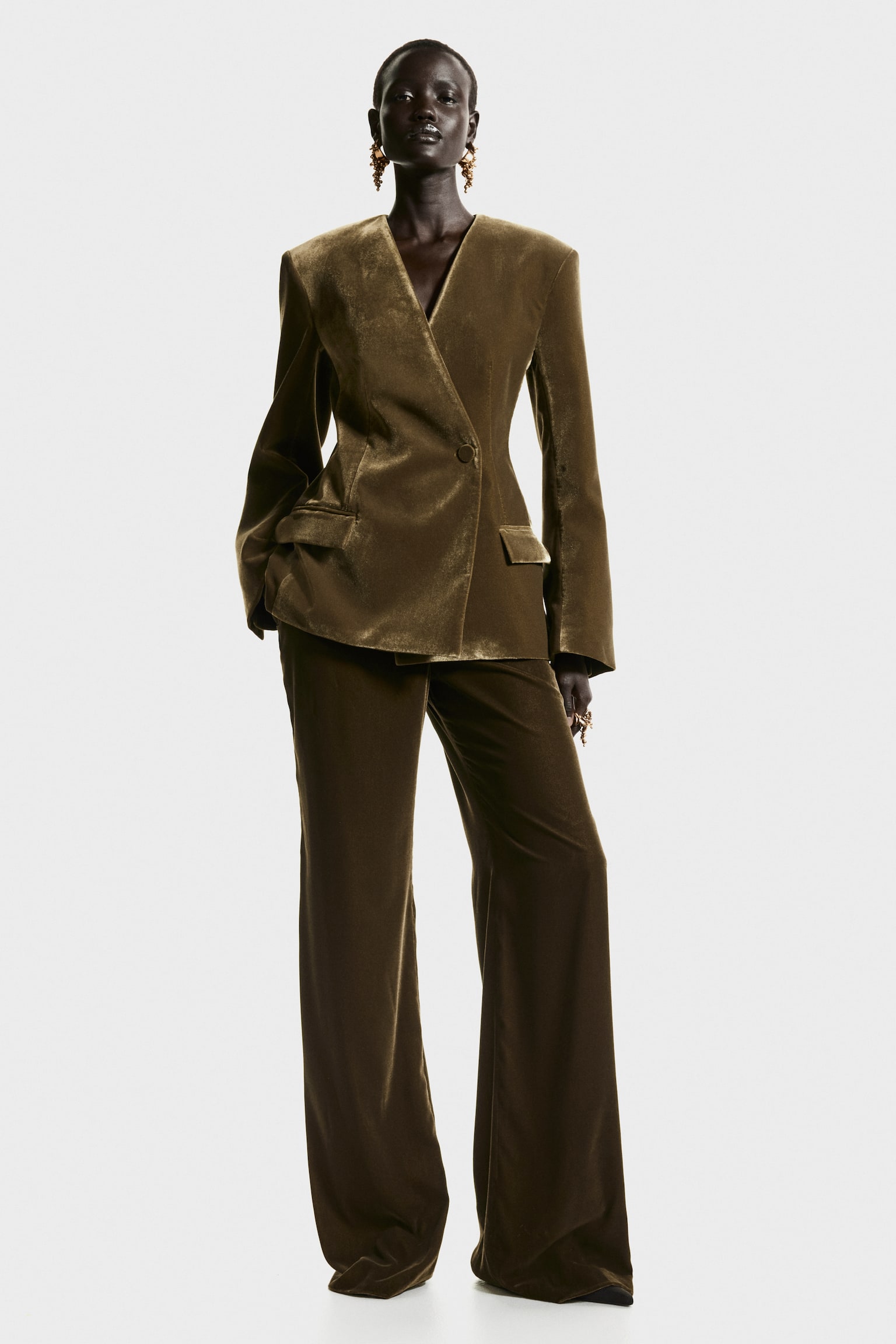 Velvet blazer - Dark khaki green - 6