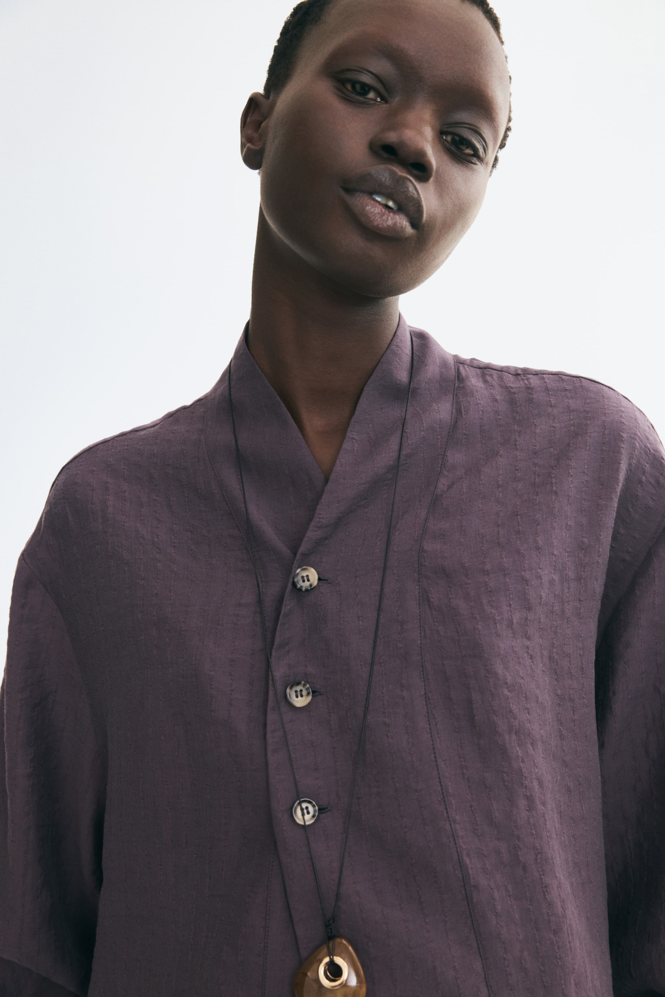 Textured-Weave Button-Detail Shirt