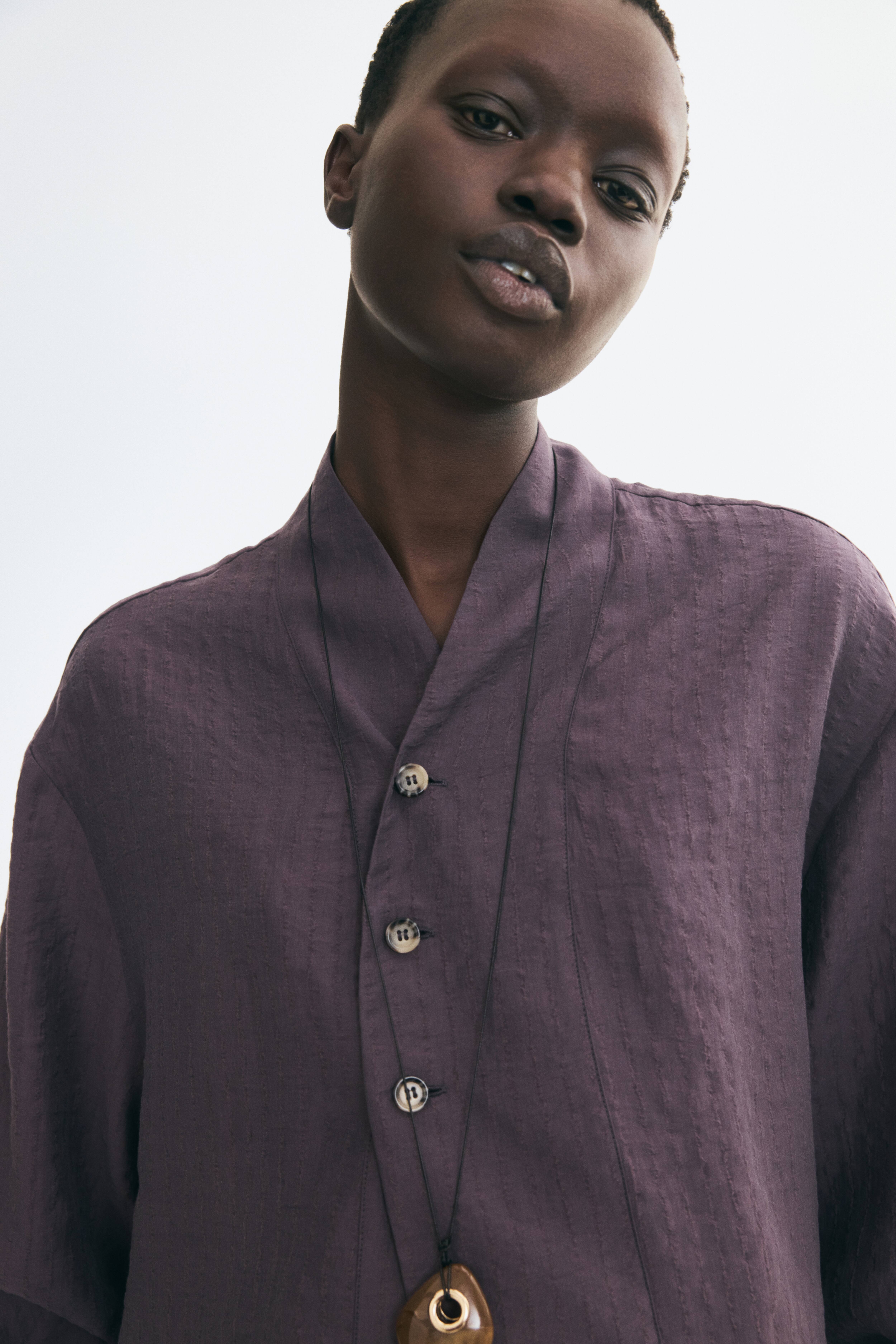 Textured-Weave Button-Detail Shirt