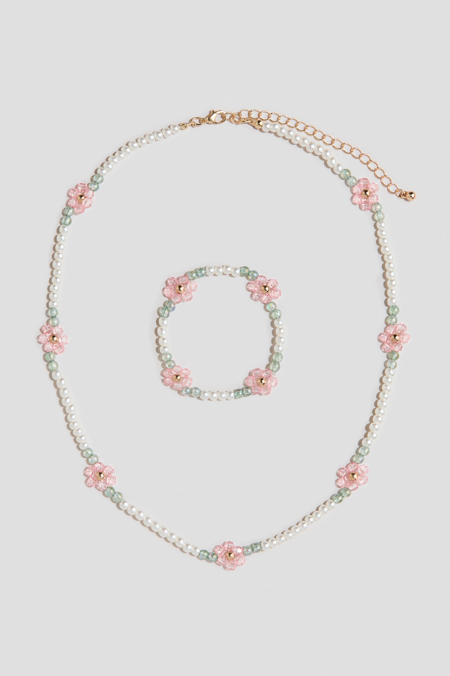 Parure de bijoux 2 pièces avec perles fantaisie - Crème/fleurs