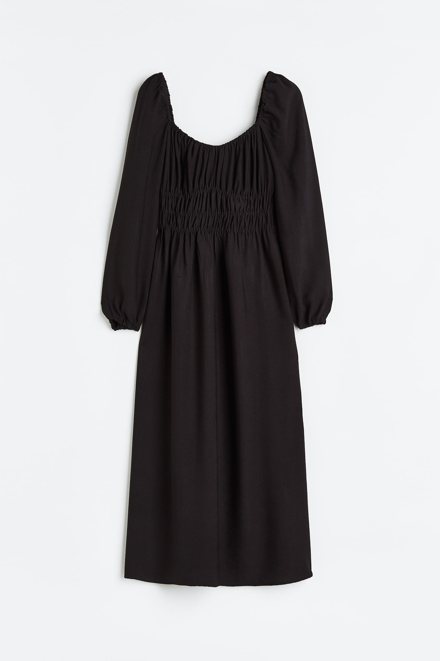 Balloon-sleeved smocked dress - Black