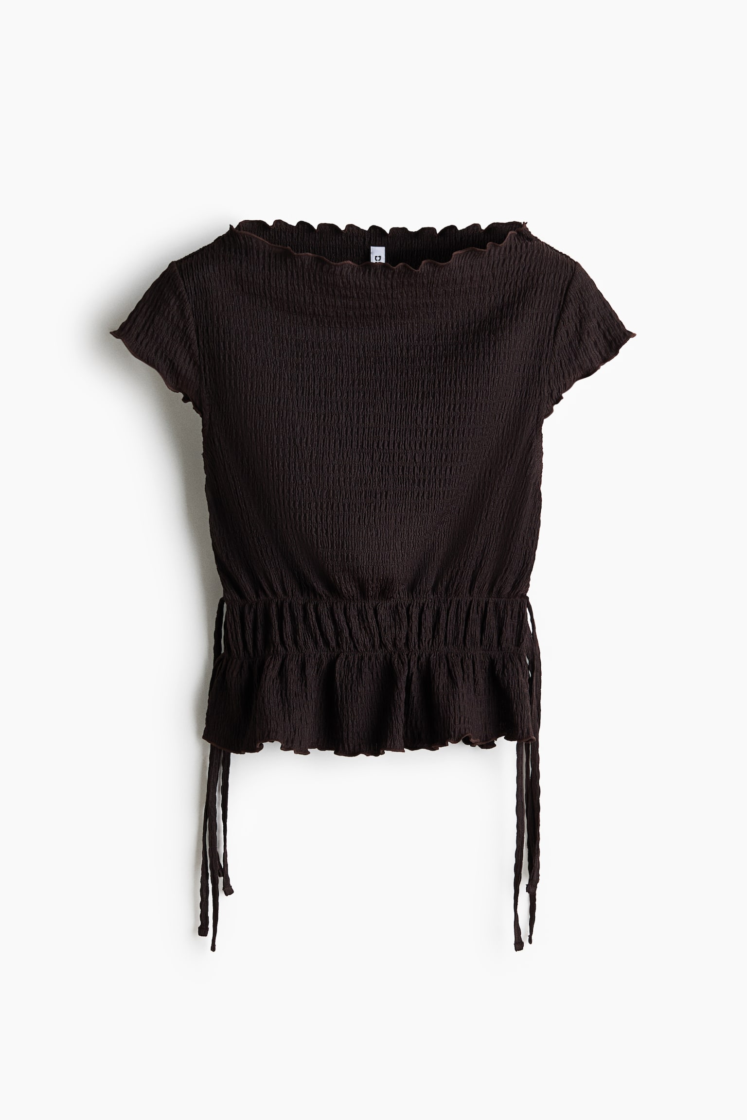 Smocked top - Dark brown/White/Polka dot/Light yellow