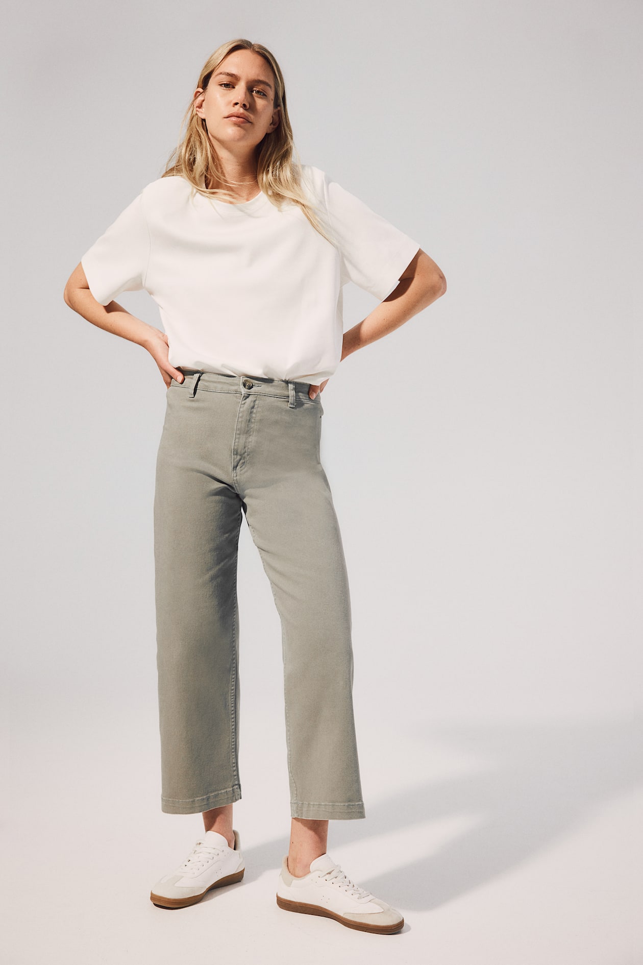 Cropped Twill Pants - Light Khaki Green - Ladies 