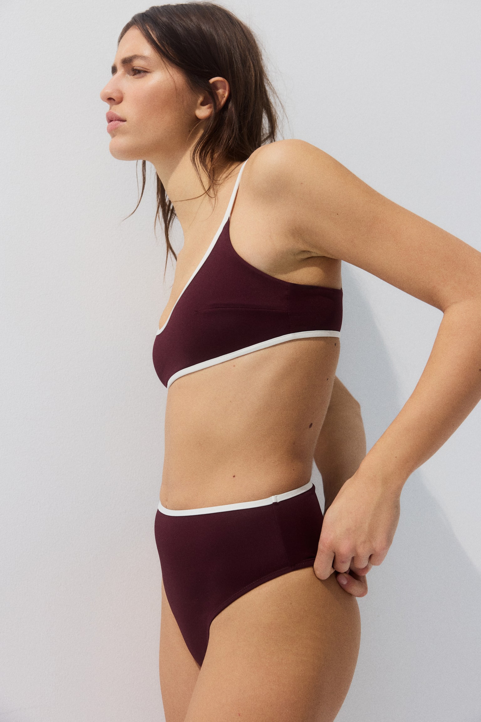 加墊比基尼上衣 - 酒紅色 - 3
